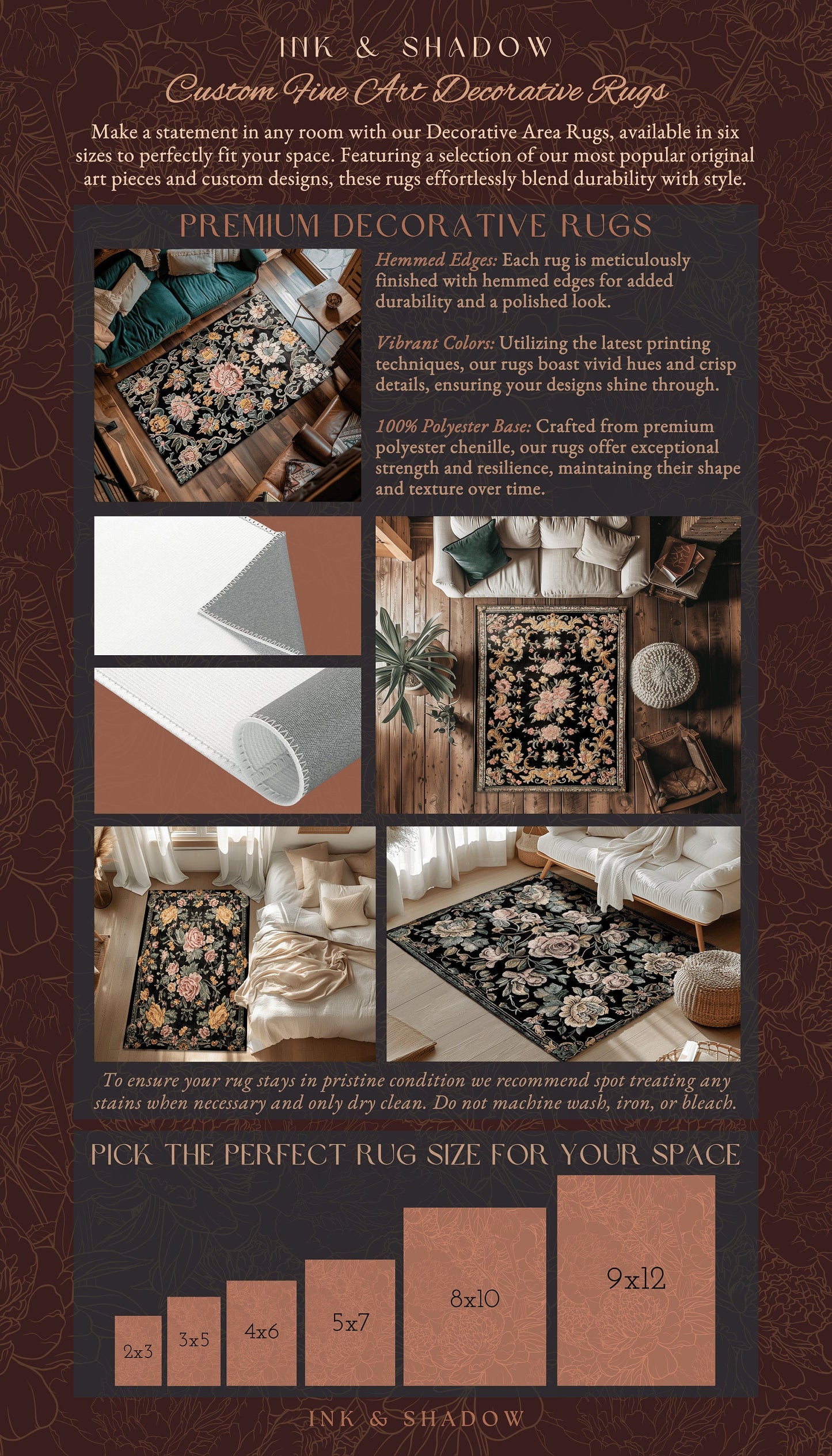 Abstract Flowers Boho Floor Rug | Indie Aesthetic Living Room Danish Home Decor Rustic Housewarming Gift Cottagecore Earth Tone Bedroom Mat