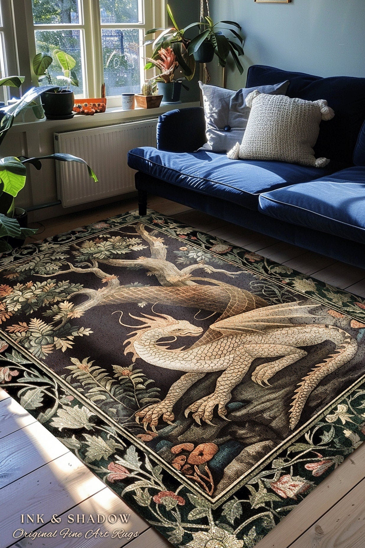 Enchanting Dragon Personal Round Area Rug | Ethereal Gothic Home Decor Fairycore Bedroom Magical Aesthetic Maximalist Cottagecore Dragon |