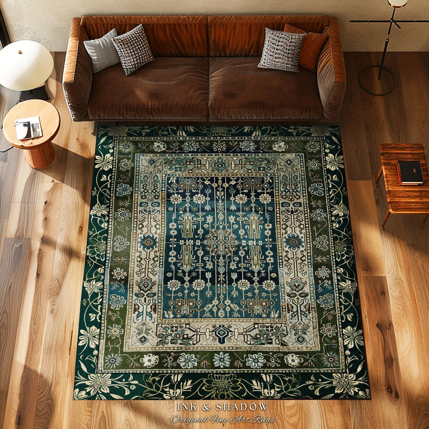 Sage Green Boho Round Area Rug | Aestheetic Living Room Pastel Blue Home Decor Rustic Housewarming Gift Cottagecore Forest Green Bedroom Mat
