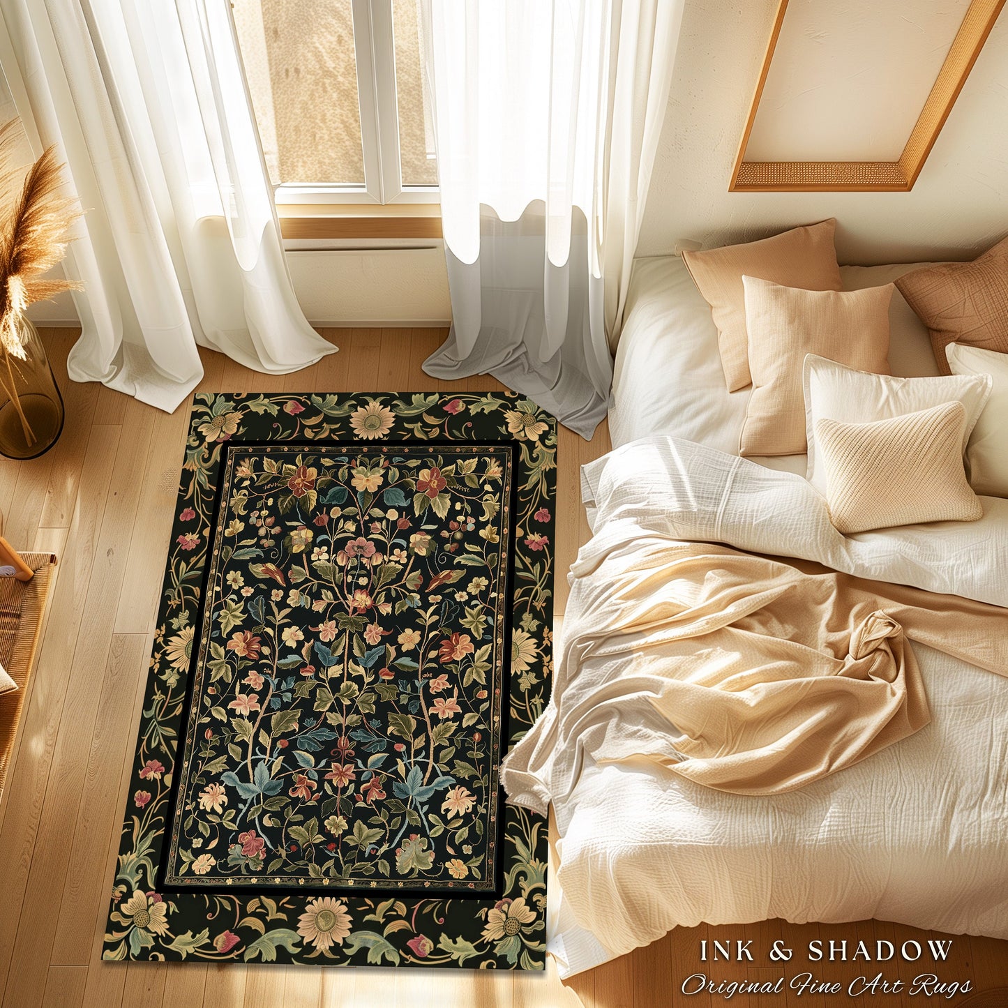 Bedroom Floor Mat Cottagecore | Bohemian Aesthetic Living Room Home Decor Rustic Housewarming Gift Cottagecore Earth Tone Bedroom Decor