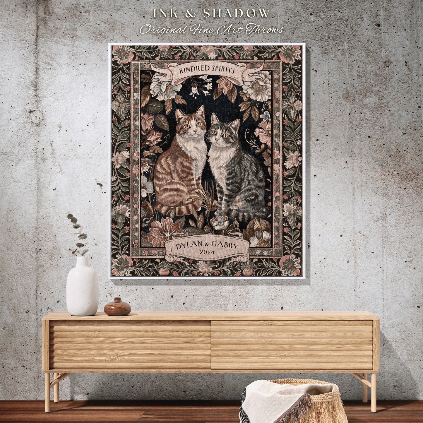 Kindred Spirits Cat Friends Blanket | Witchy Aesthetic Woven Throw Custom BFF Gift for Cat Lover Personalized Dark Academia Gothic Style |