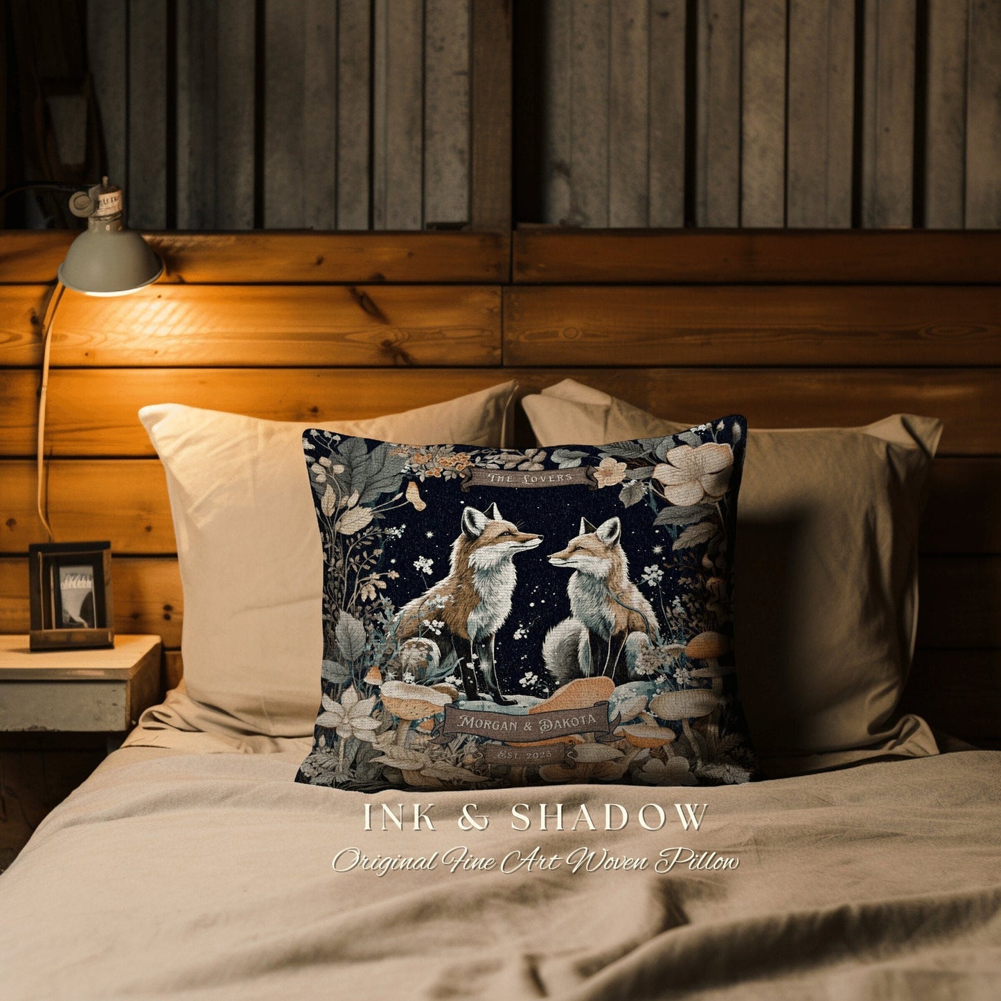 Fox Pillow 'The Lovers' Personalized | Woodland Decor Custom Dating Anniversary Meaningful Gift Housewarming Pillow Cottagecore Fox Couple |