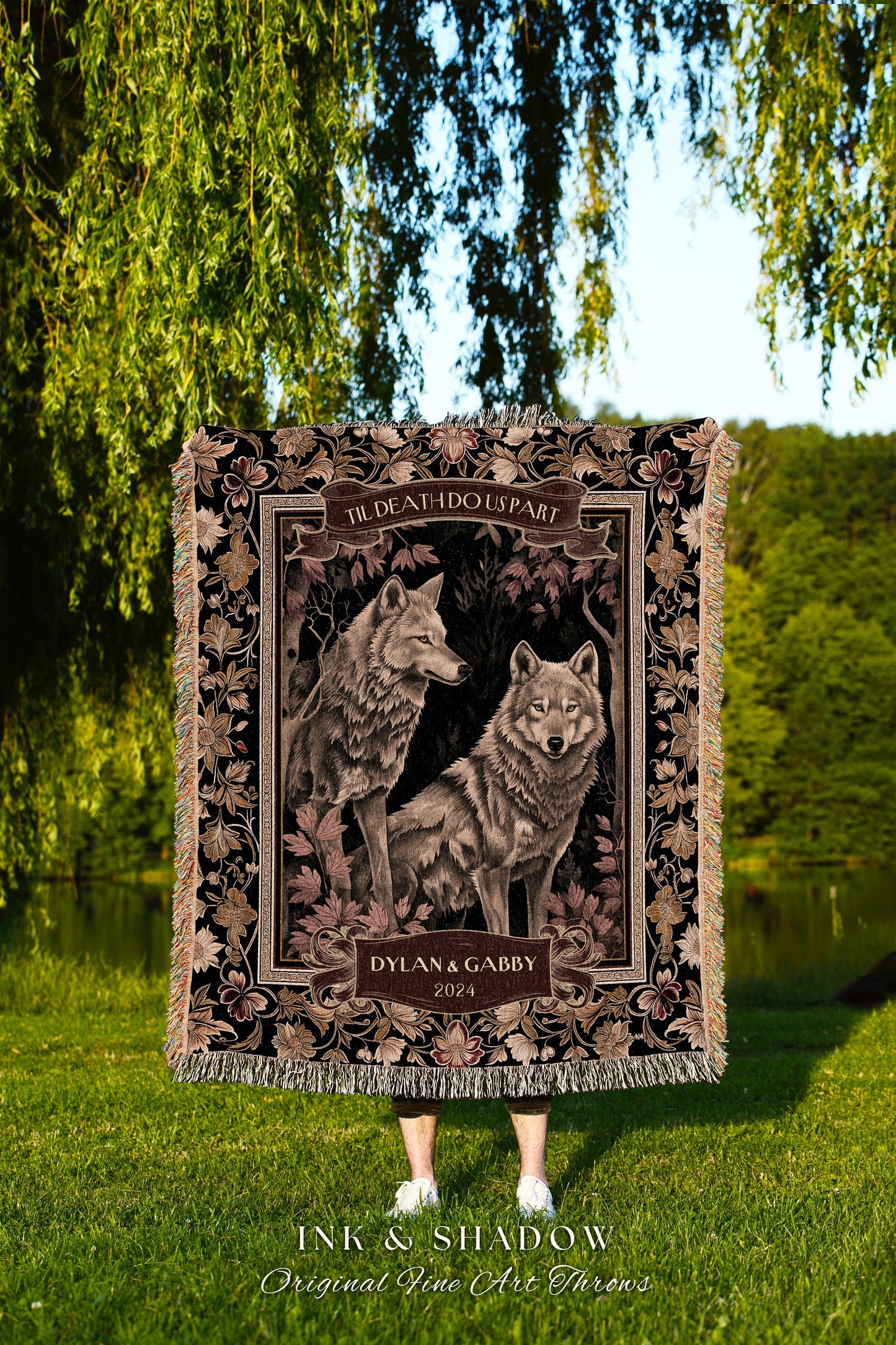 Keepsake Blanket Personalized Wolf Couple | Woven Wedding Throw Blanket Sentimental Throw Cozy Aesthetic Woodland Wedding Outdoorsy Couple |