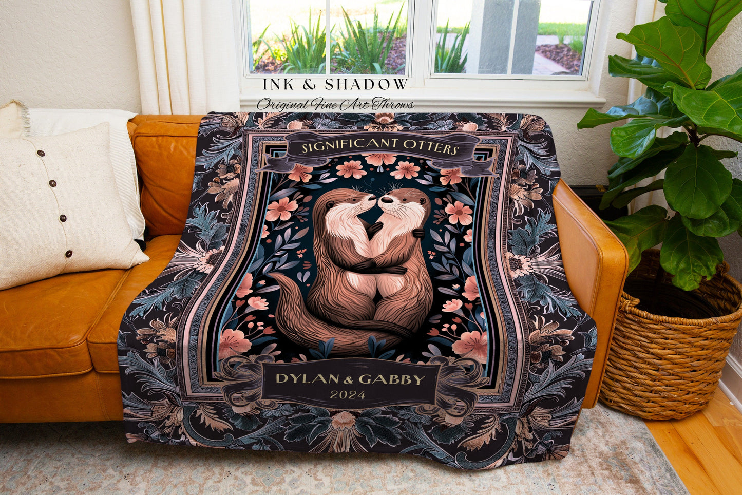 Significant Otters Blanket Personalized Names | Gift for Partner Custom Picnic Blanket Woven Tapestry Dating First Anniversary Cute Throw |