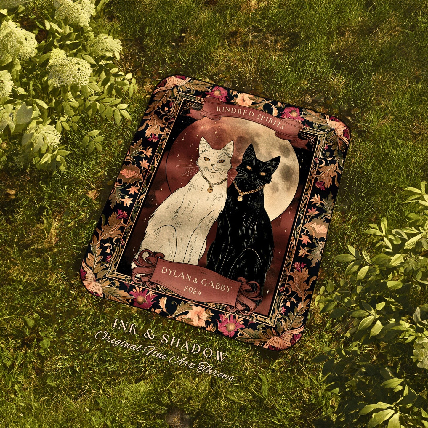 Mystic Cat Couple Woven Blanket Witchy Cottagecore Aesthetic Tapestry Throw Custom Mr & Mrs Gift for Cat Lover Personalized Anniversary Gift