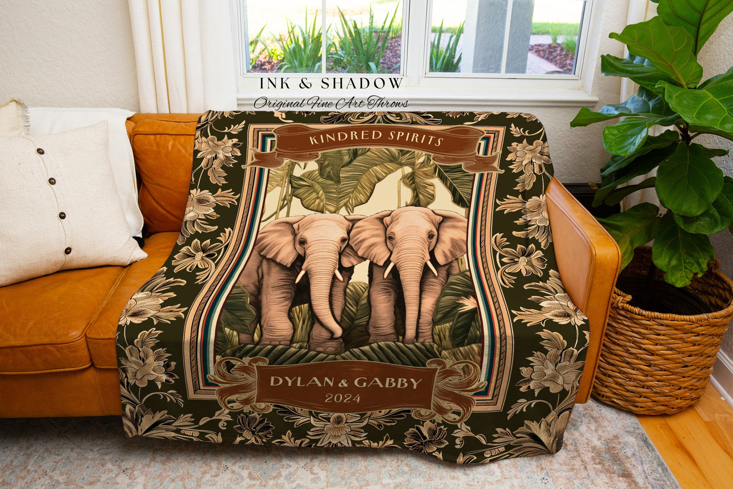 Kindred Spirits Best Friend Blanket | Botanical Woven Tapestry Jungle Throw Meaningful BFF Name Custom Bestie Gift Custom Rustic Jungle Cute