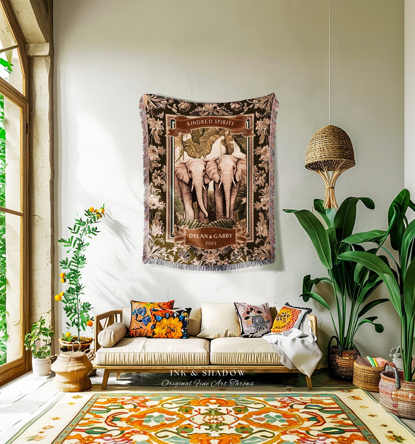 Kindred Spirits Best Friend Blanket | Botanical Woven Tapestry Jungle Throw Meaningful BFF Name Custom Bestie Gift Custom Rustic Jungle Cute