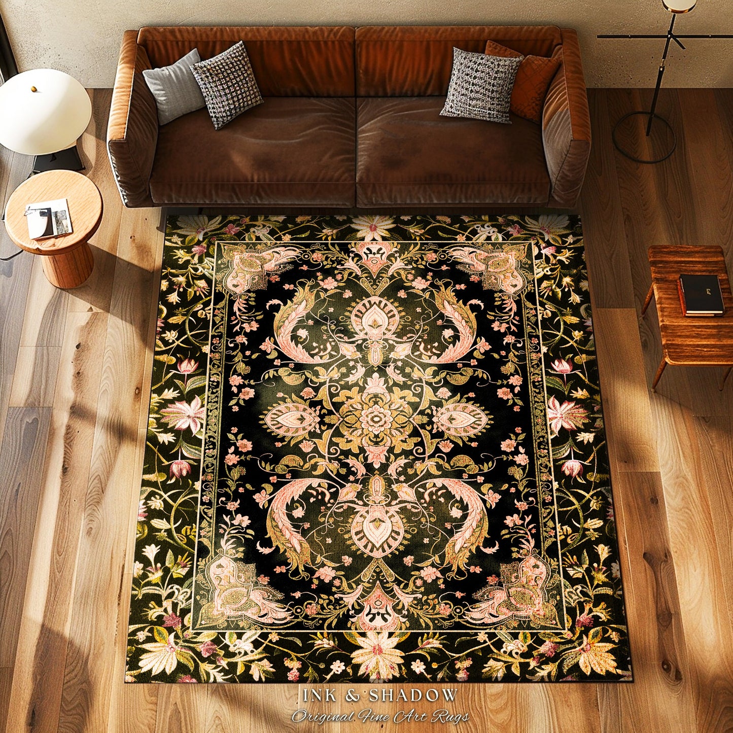 Modern Royal Aesthetic Round Area Rug | Ethereal Florals Pastel Whimsical Cottagecore Trendy Dark Academia Home Accent Rug Bohemian Retro