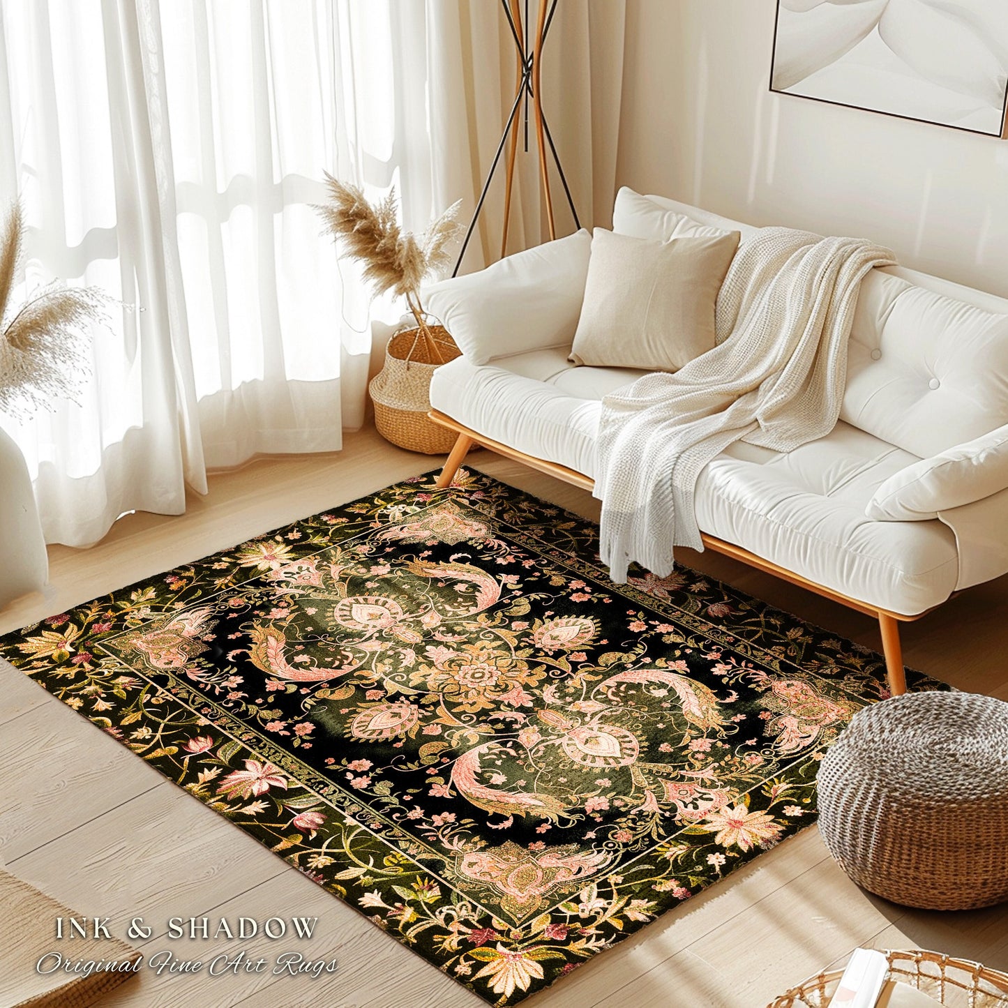 Modern Royal Aesthetic Area Rug | Ethereal Florals Pastel Whimsical Cottagecore Trendy Dark Academia Home Accent Rug Bohemian Retro Art Deco