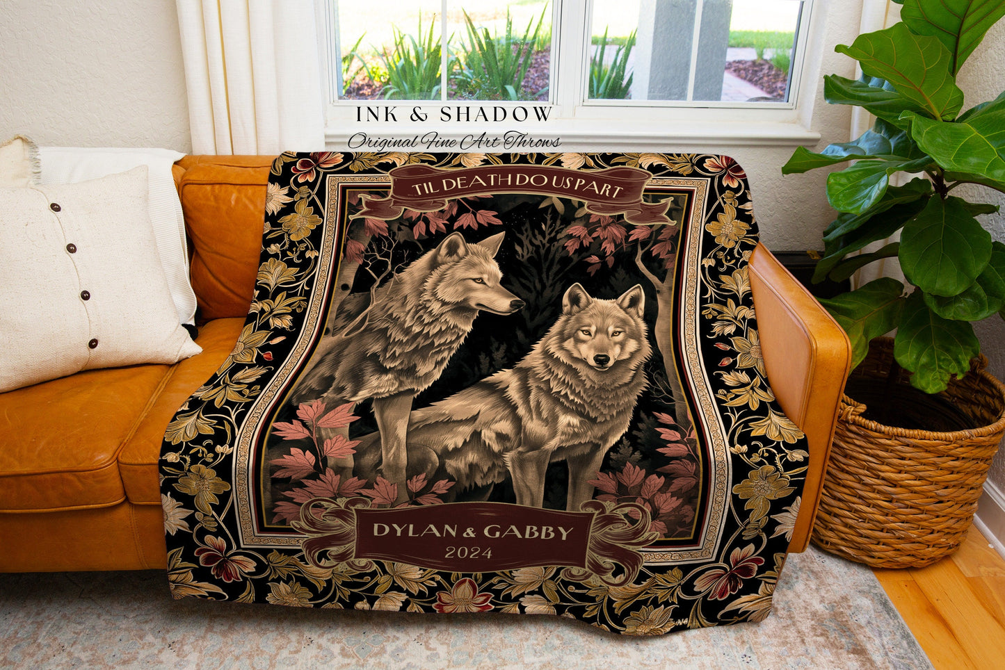 Keepsake Blanket Personalized Wolf Couple | Woven Wedding Throw Blanket Sentimental Throw Cozy Aesthetic Woodland Wedding Outdoorsy Couple |