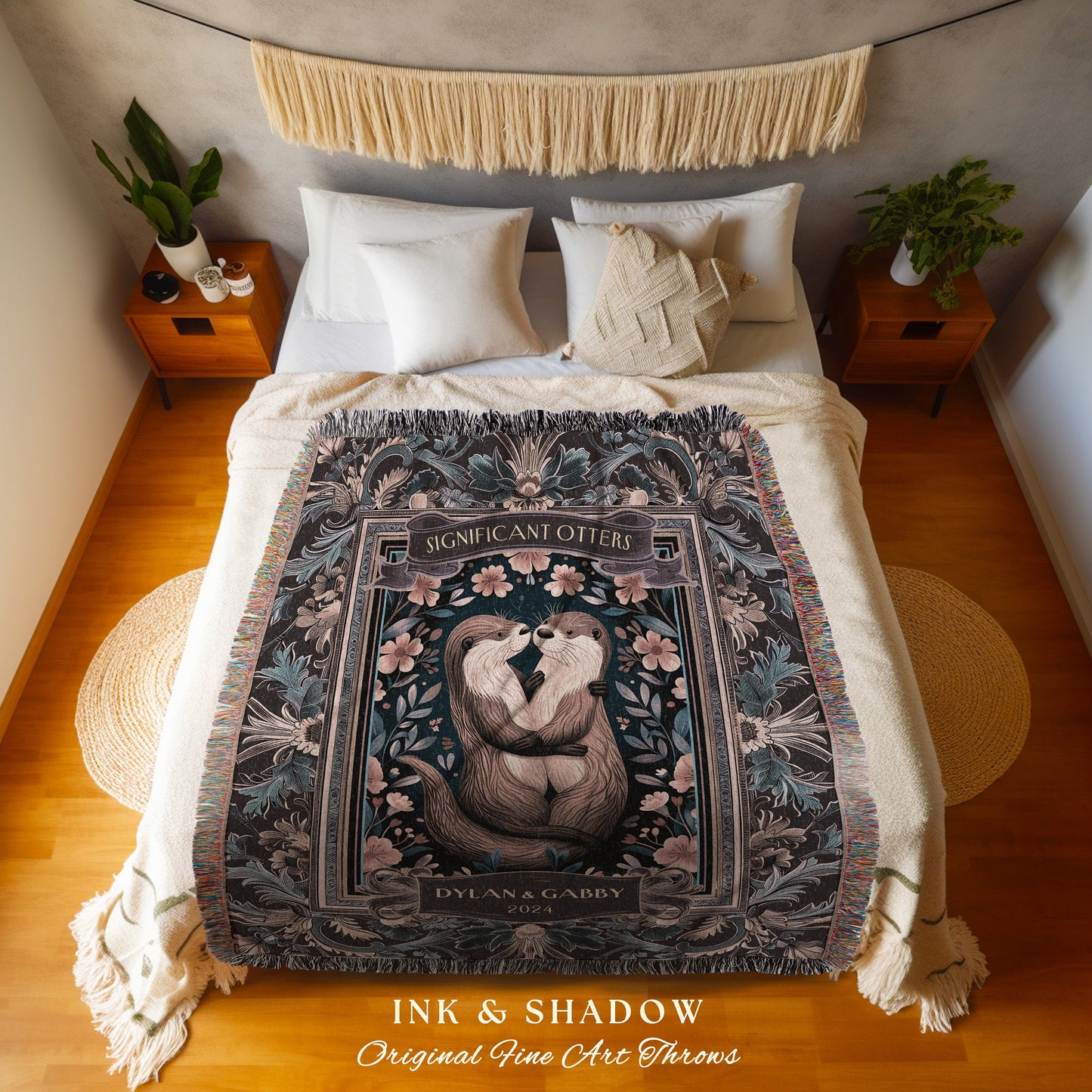 Significant Otters Blanket Personalized Names | Gift for Partner Custom Picnic Blanket Woven Tapestry Dating First Anniversary Cute Throw |
