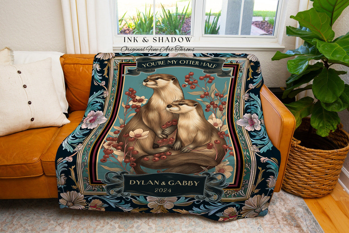 Custom 'You're my Otter Half' Couples Blanket | Personalized Anniversary Gift Significant Otter Woven Tapestry Dating Anniversary Gift Cute