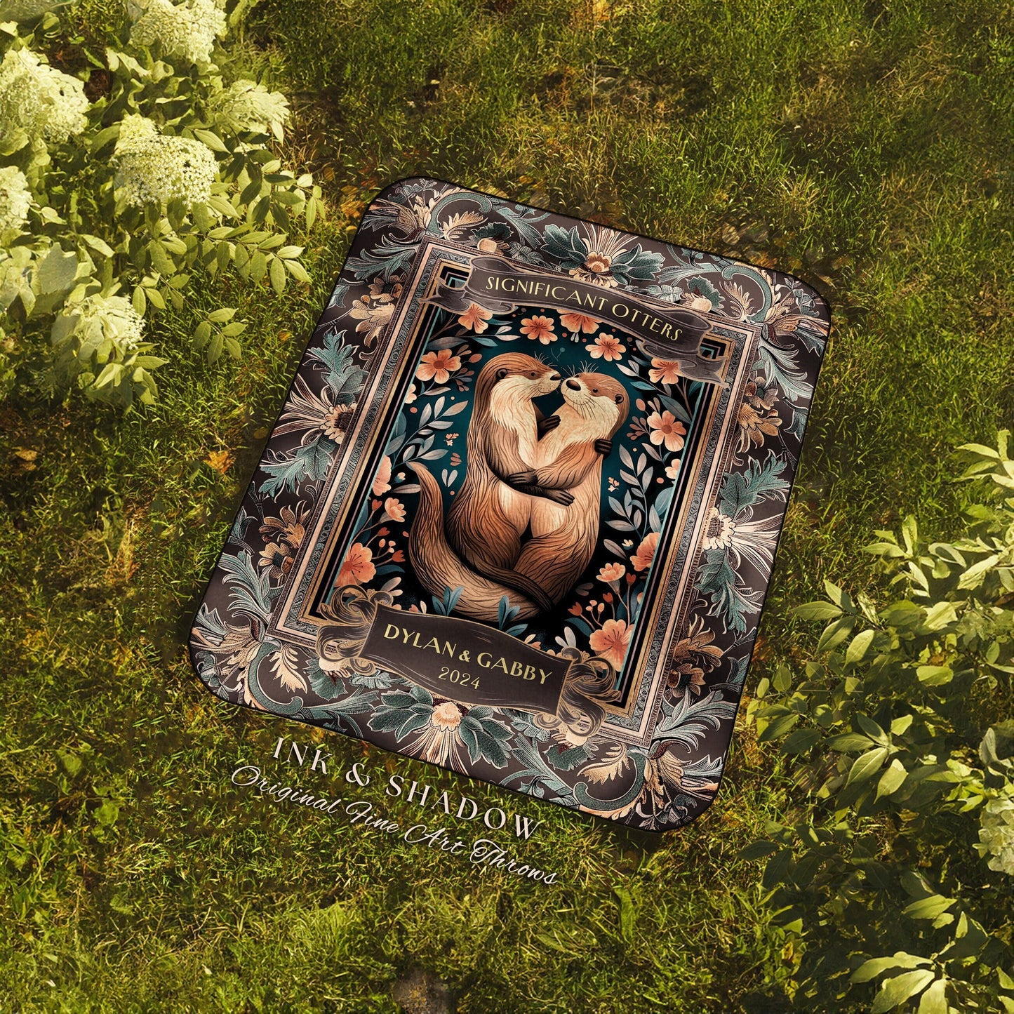 Significant Otters Blanket Personalized Names | Gift for Partner Custom Picnic Blanket Woven Tapestry Dating First Anniversary Cute Throw |