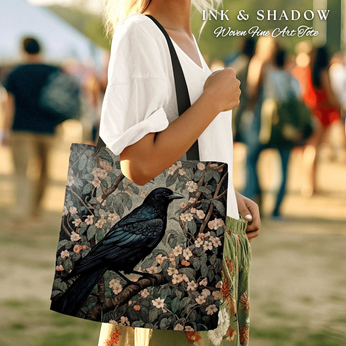 Gothic Crow Tapestry Botanical Tote Bag William Morris Inspired Raven Goth Tote Bag Crowcore Satchel Maximalist Tapestry Bag Fairycore Gift