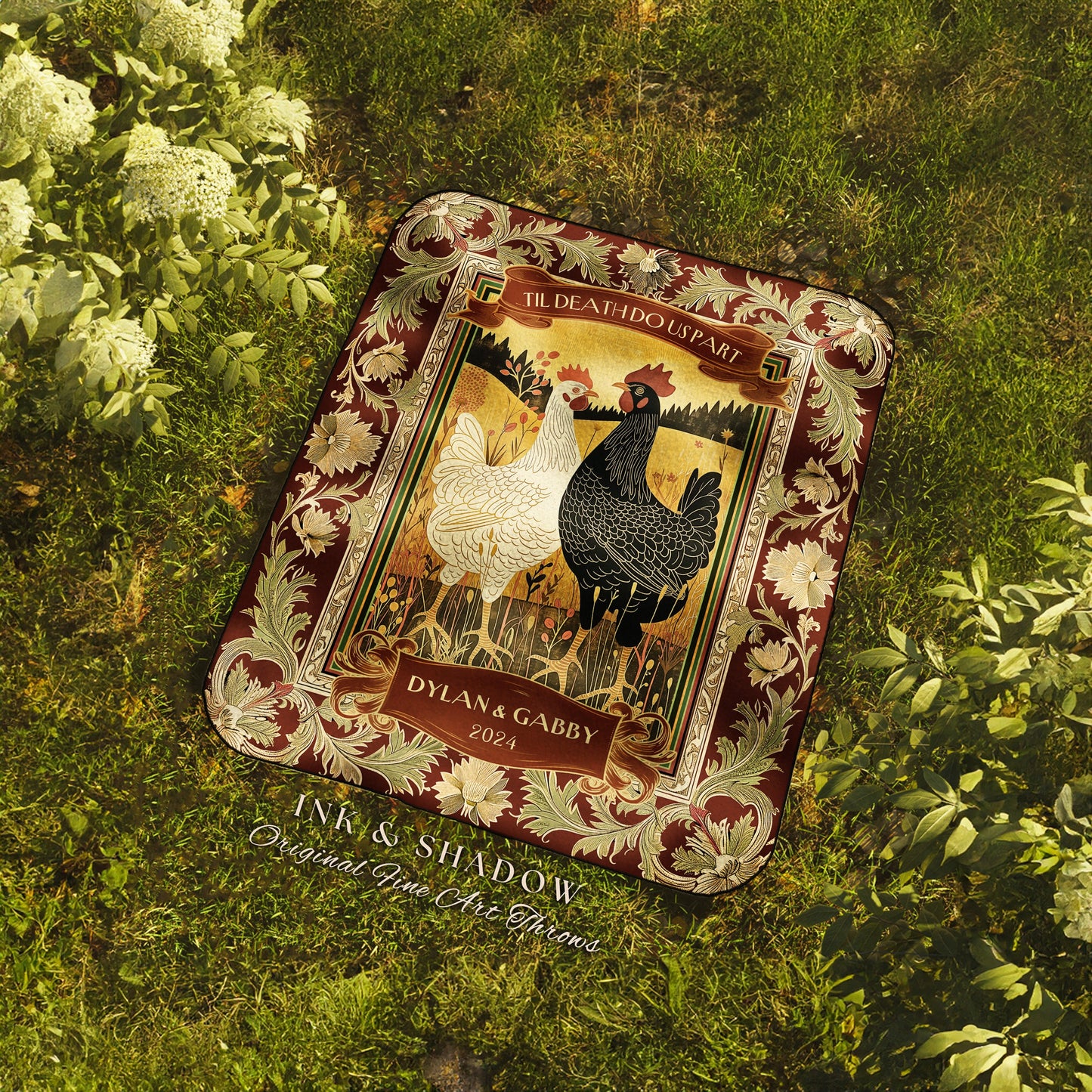 His & Hers Chicken Couple Tapestry Blanket | Rustic Farmhouse Wedding Western Aesthetic Mr and Mrs Custom Woven Anniversary Gift Thoughtful