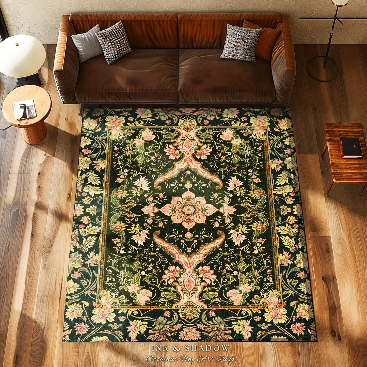 Baroque Elegance Ornate Accent Rug | Whimsical Bohemian Area Rug Classical Ornamental Style Victorian Floral Elegance Art Deco Bedroom Boho
