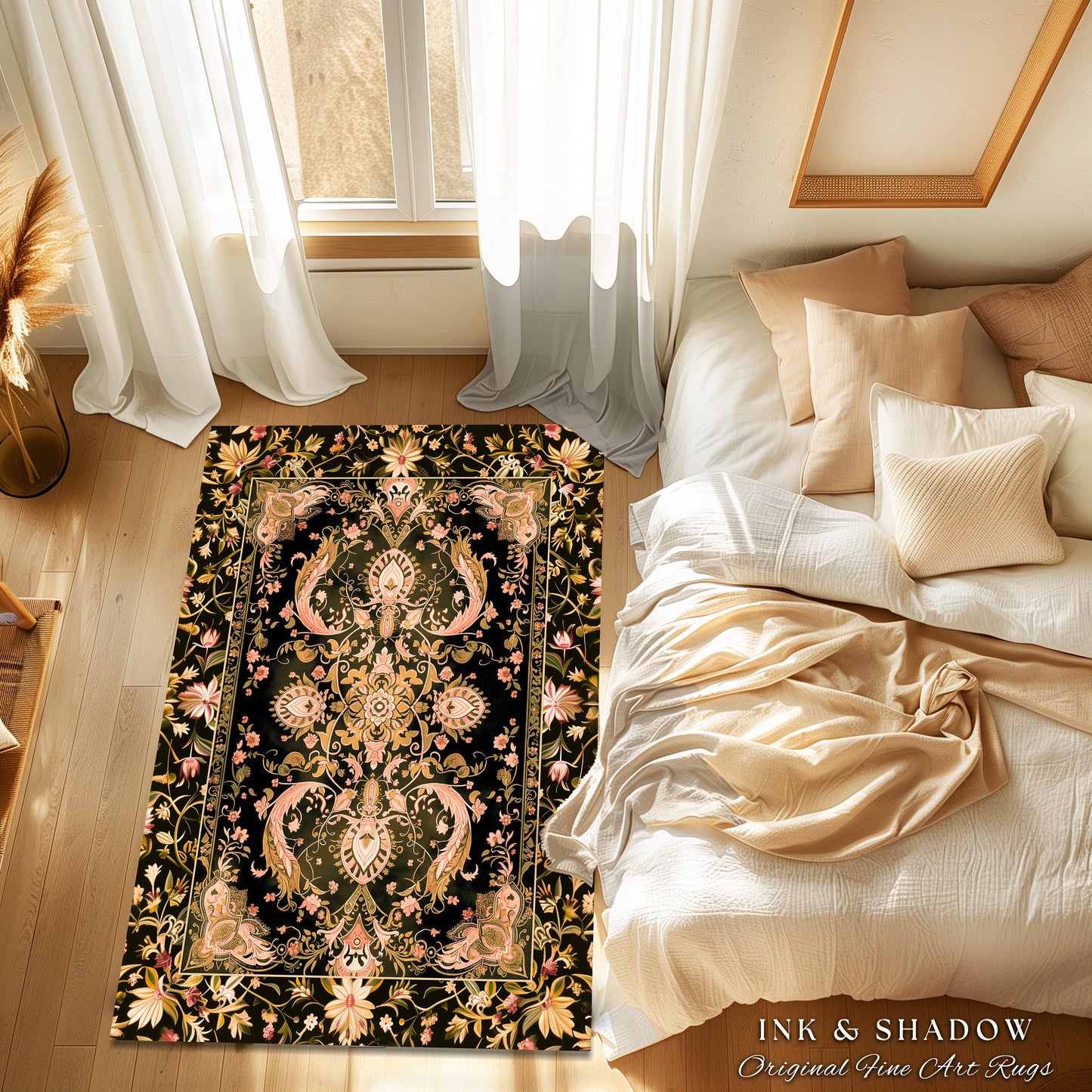 Modern Royal Aesthetic Area Rug | Ethereal Florals Pastel Whimsical Cottagecore Trendy Dark Academia Home Accent Rug Bohemian Retro Art Deco