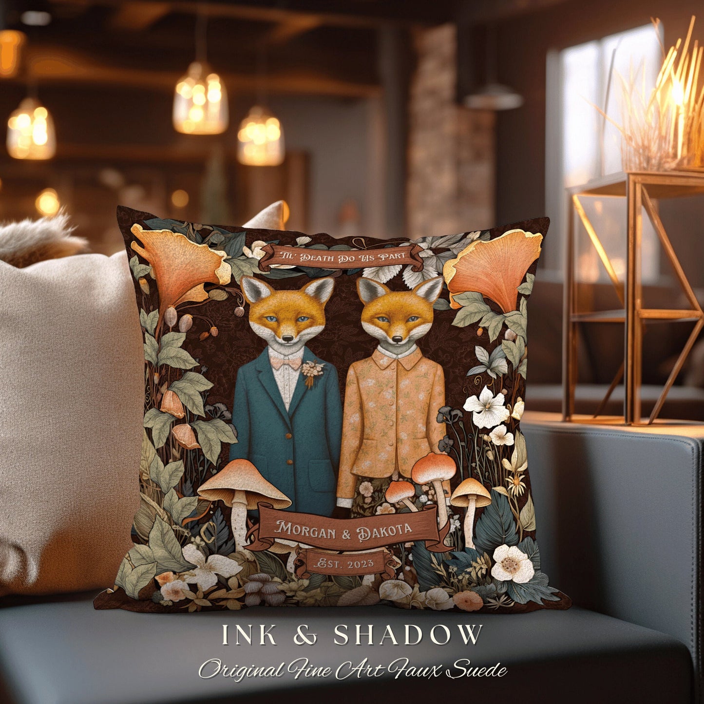 Fox Lovers Custom Pillow Woven | Woodland Decor Custom Dating Anniversary Meaningful Gift Housewarming Pillow Cottagecore Fox Couple Decor |