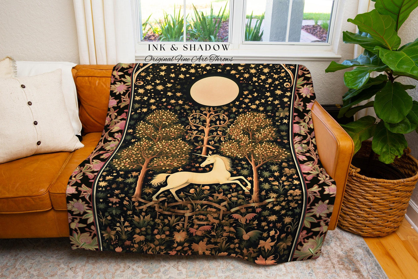 Princesscore Unicorn Tapestry Woven Folklore Aesthetic Whimsical Decor | Mystic Magical Moon Celestial Cottagecore Fairycore Throw Blanket