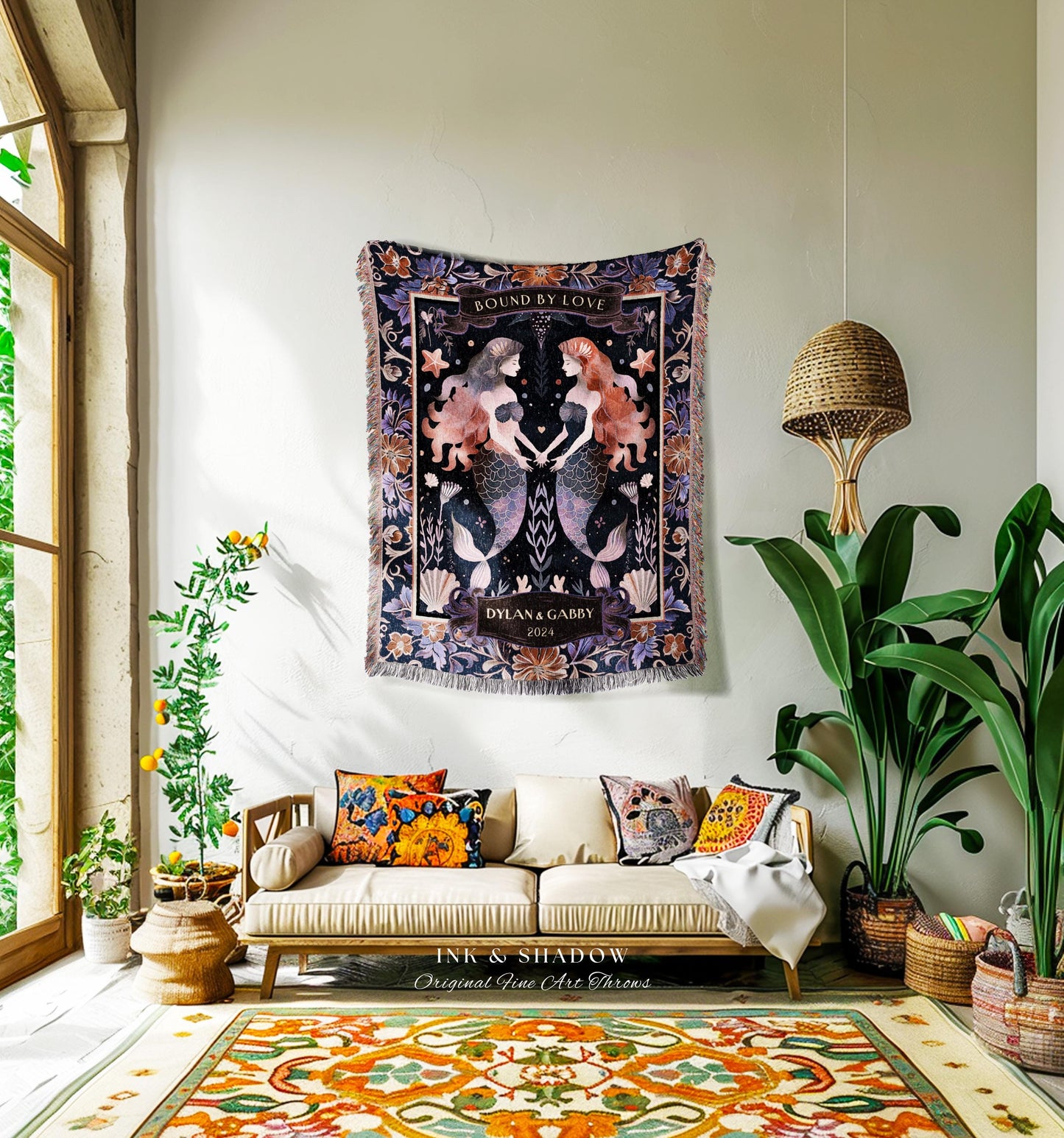 Midnight Purple Celestial Mermaid Best Friend Blanket Enchanted Ocean Sentimental Mother Daughter Soul Sister Keepsake Tapestry Custom Throw