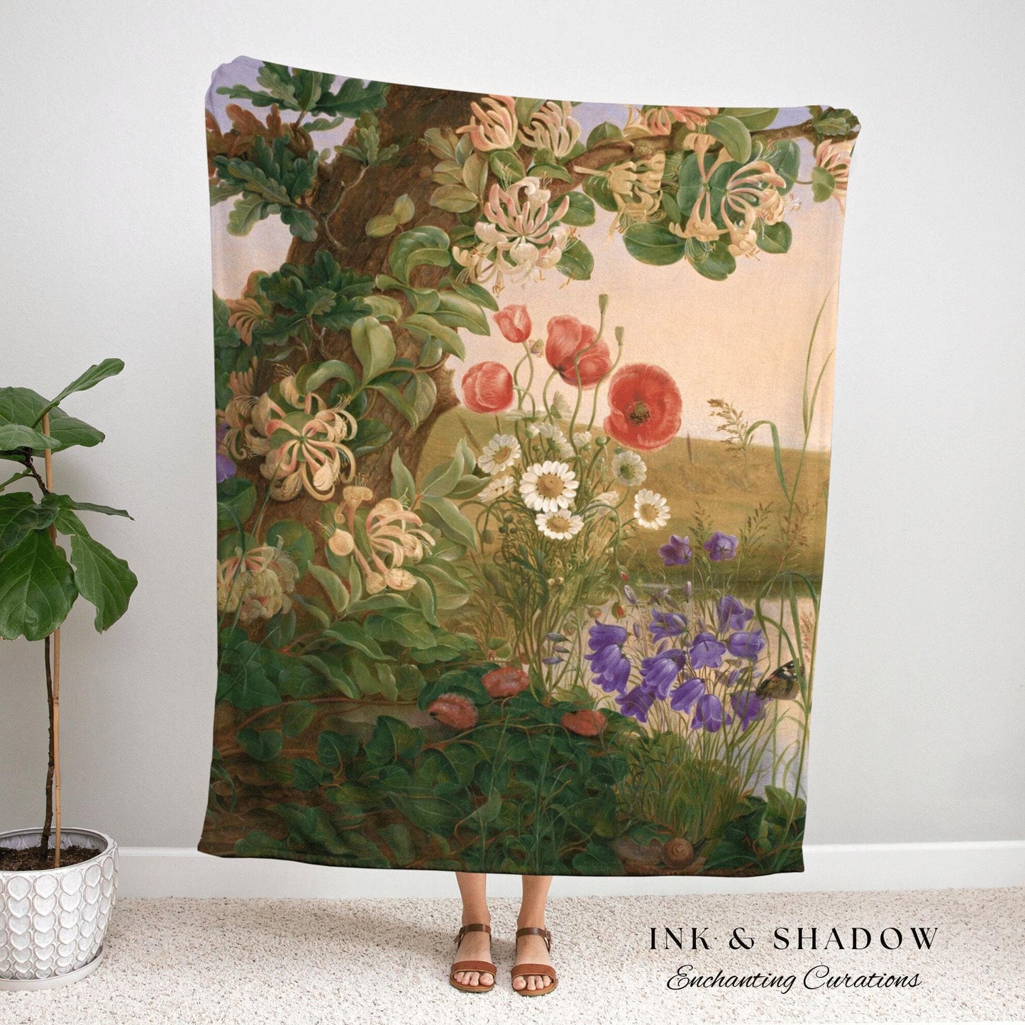 Vintage Floral Tapestry | Renaissance Art Woven Blanket | Victorian Floral Aesthetic Tapestry Woven | Bookish Room Decor Aesthetic Blanket |