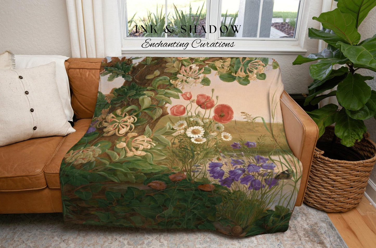 Vintage Floral Tapestry | Renaissance Art Woven Blanket | Victorian Floral Aesthetic Tapestry Woven | Bookish Room Decor Aesthetic Blanket |