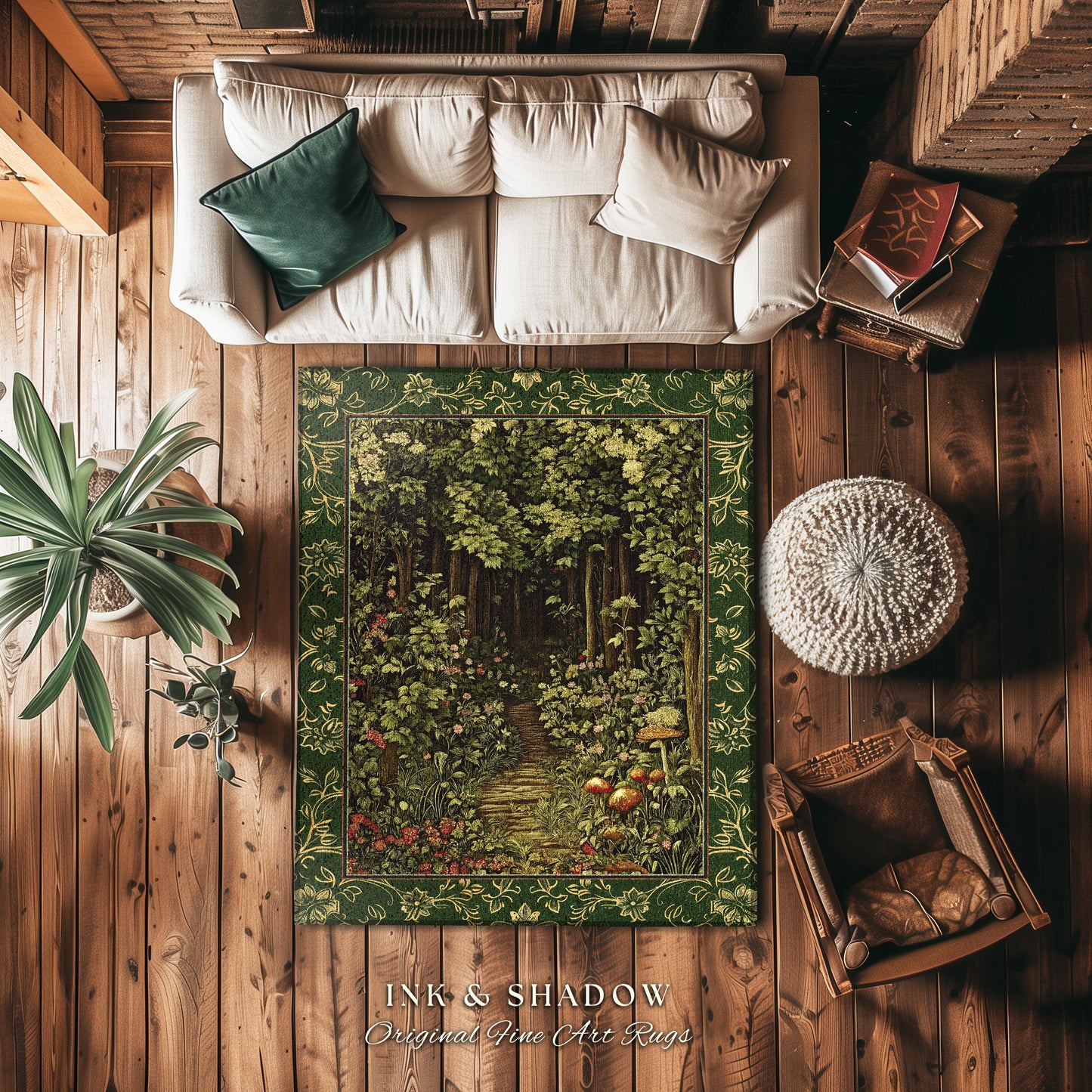 Fairytale Forest Botanical Accent Rug | Mystic Aesthetic Woodland Home Magical Decor Plant Loving Bedroom Housewarming Gift Emerald Woods |