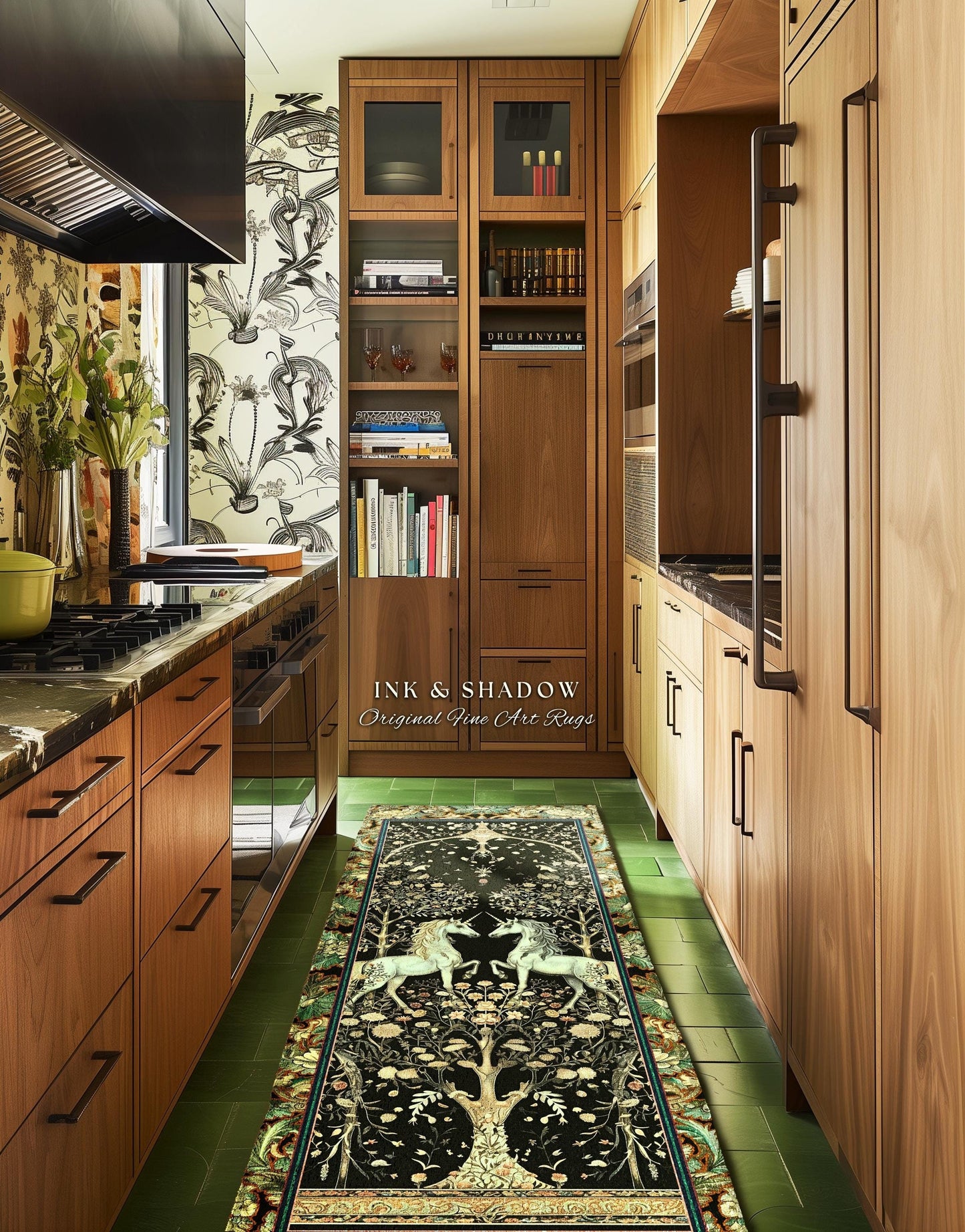 Victorian Gothic Unicorn Round Rug Ornate Baroque Fantasy Decor | Enchanted Art Nouveau Cottagecore Fairytale Whimsigoth Maximalist Accent