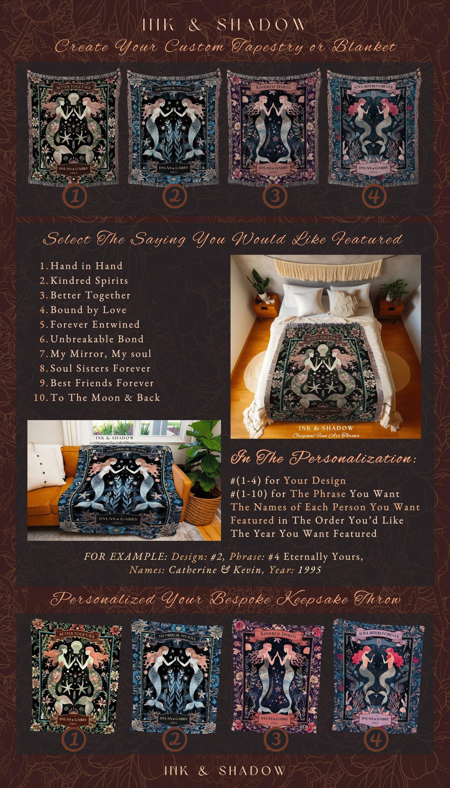 Mermaid Lover Best Friend Custom Gift | Celestial Mermaid Bestie Blanket Enchanted Ocean Sentimental Mother Daughter Soul Sister Keepsake