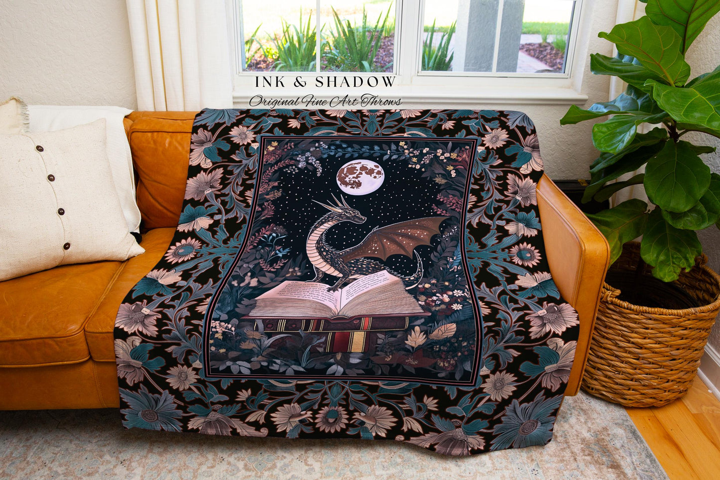 Reading Blanket Ethereal Dragon | Whimsical Bedroom Tapestry Wall Hanging Dark Academia Book Loving Ethereal Bedroom Whimsigothic Throw |