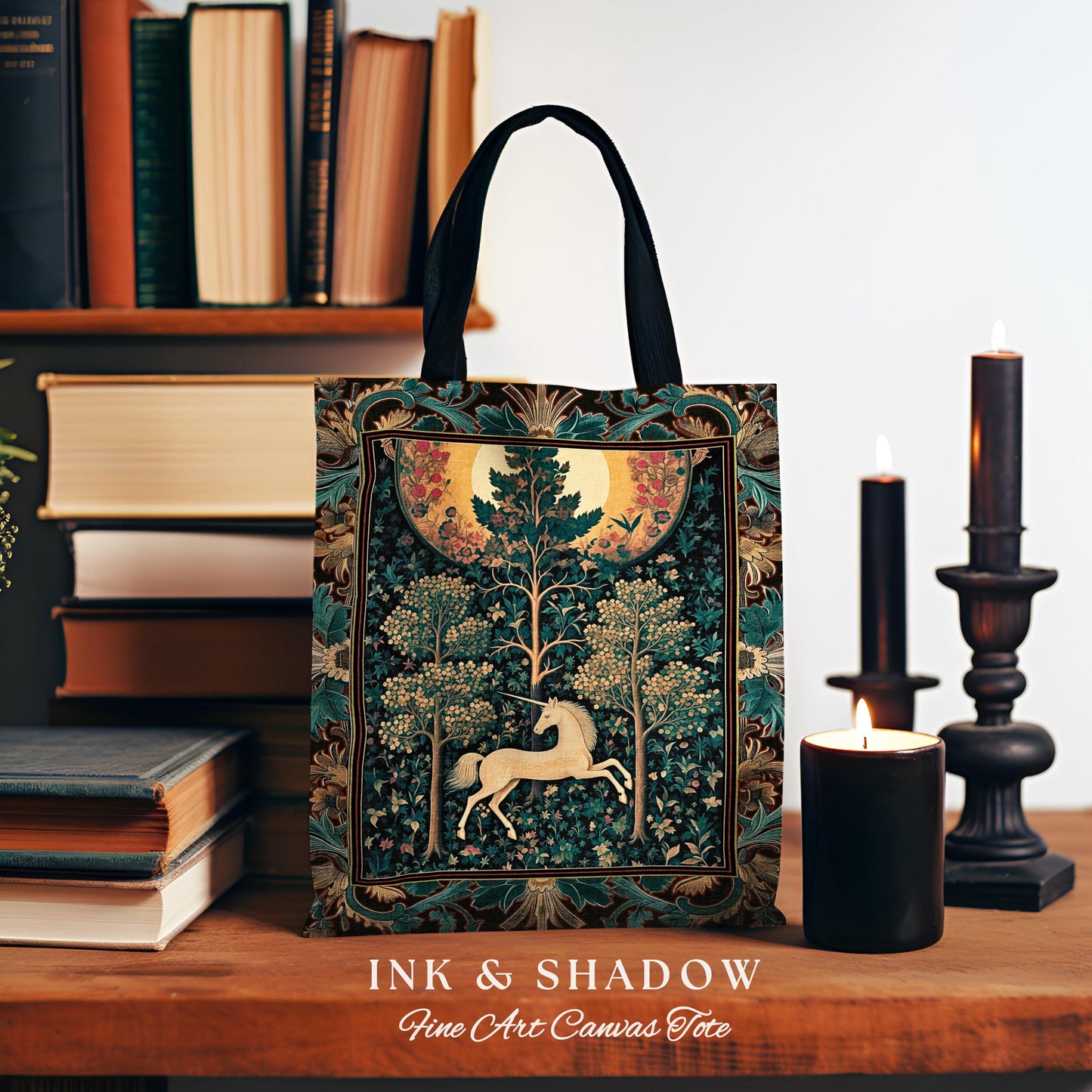 Moonlit Forest Mystical Unicorn Tapestry Bag Medieval Fairycore Decor | Renaissance Whimsical Gothic Aesthetic Woven Shoulder Bag Forestcore