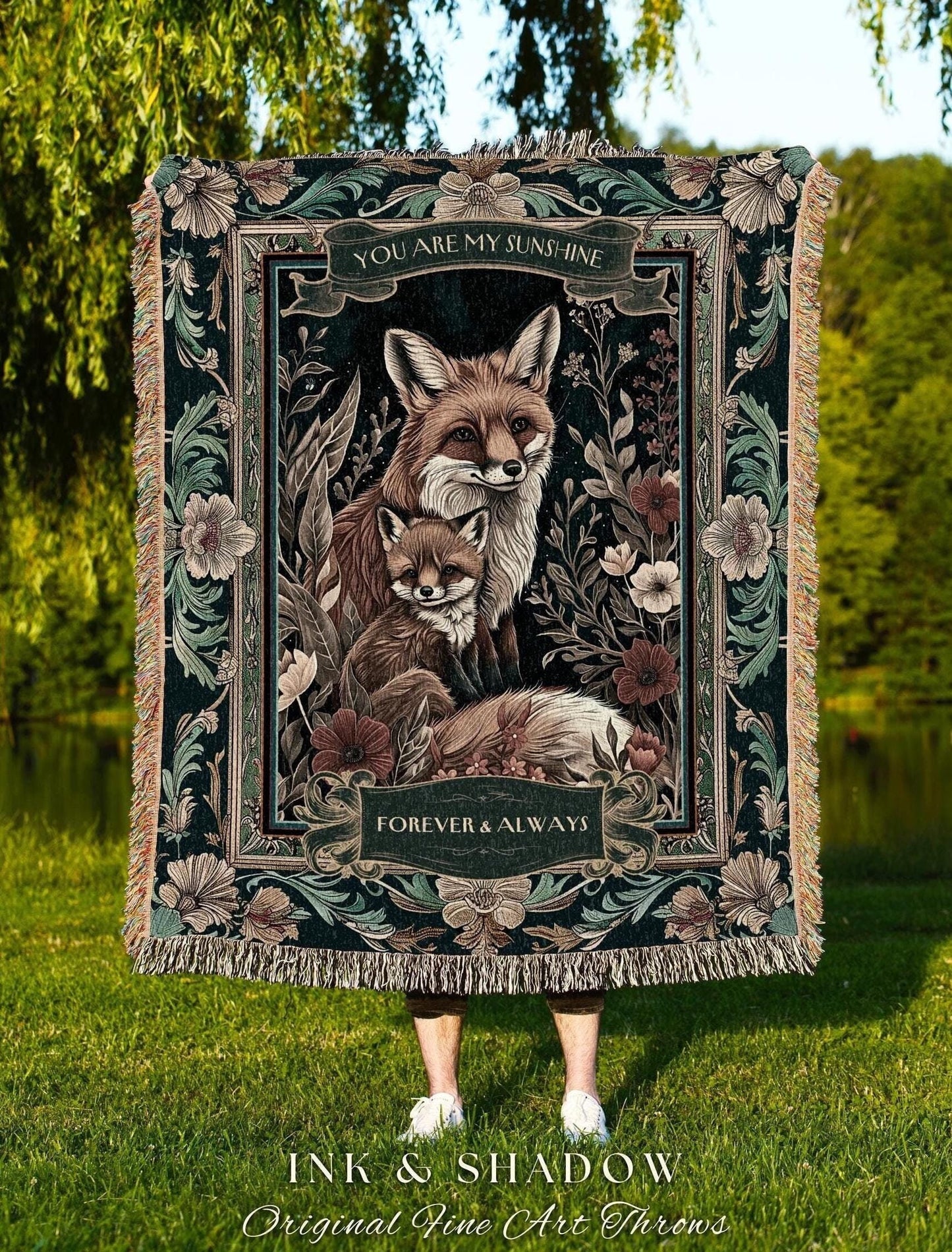 New Parent Gift Personalized Fox Tapestry | Custom Sentimental Gift Cottagecore Woodland Whimsy New Baby Gift Love You To the Moon and Back