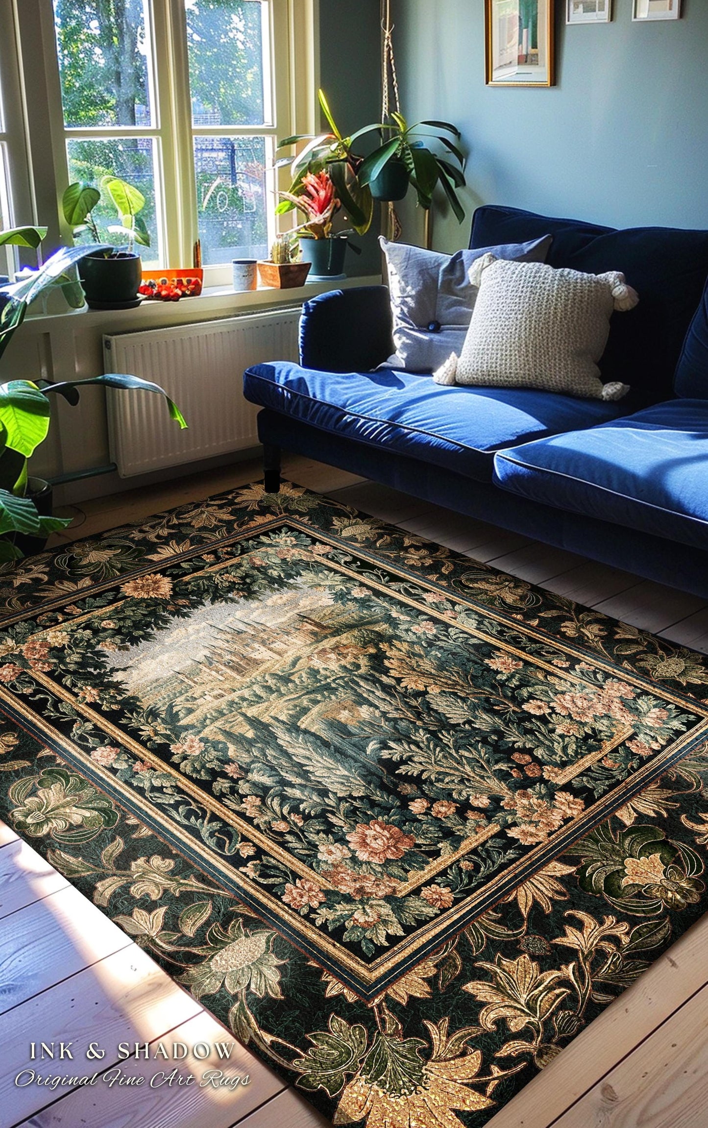 Rustic Floral Landscape Coquette Maximalist Castle Rug Dark Academia Victorian Royal Decor | Fantasy Princess Medieval Home Woodland Accent