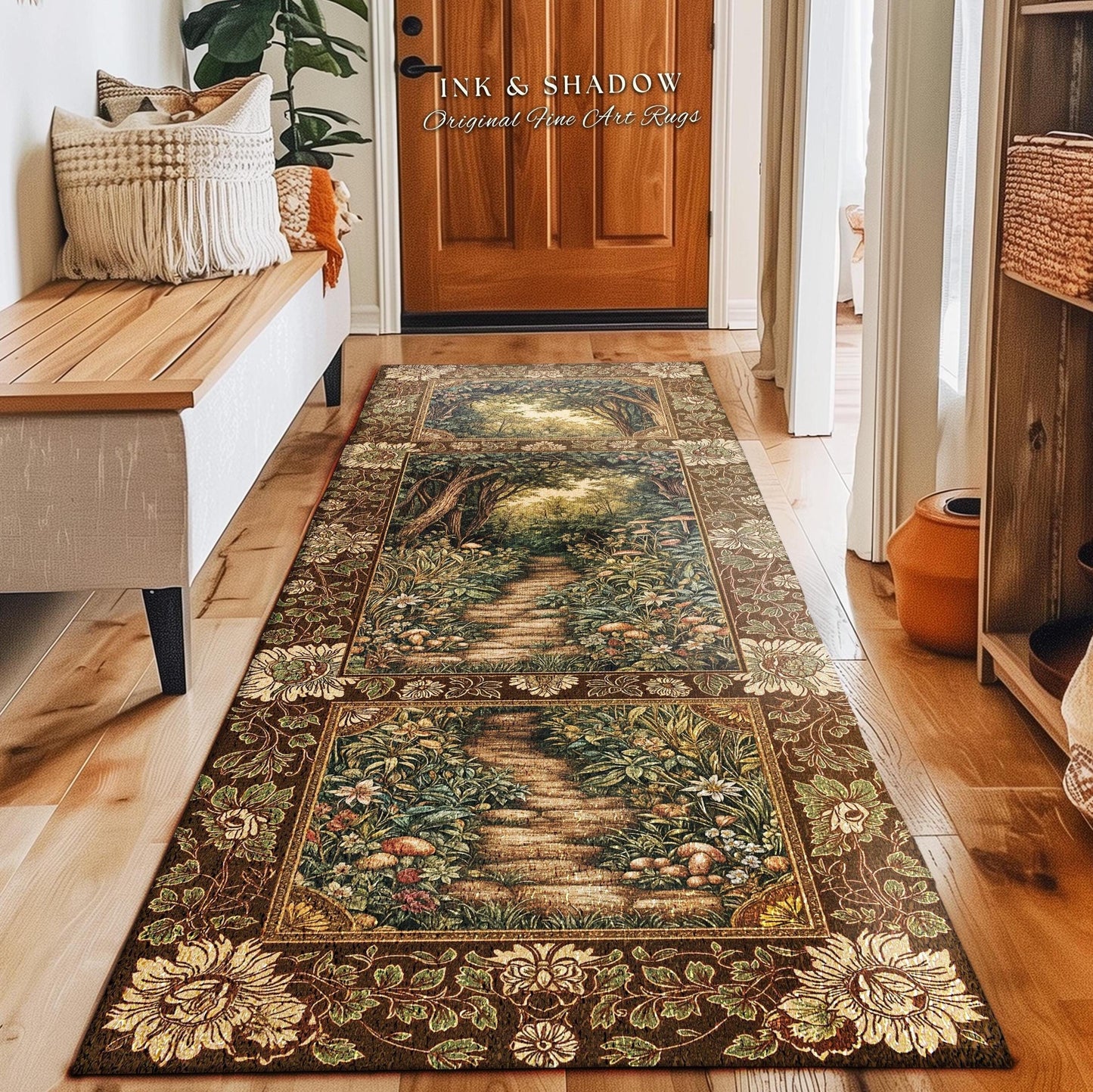 Mushroom Forest Magical Woodland Entryway Rug | Ethereal Mystic Academia Folklore Inspired Fairy Core Aesthetic Hallway Runner Rug Magical