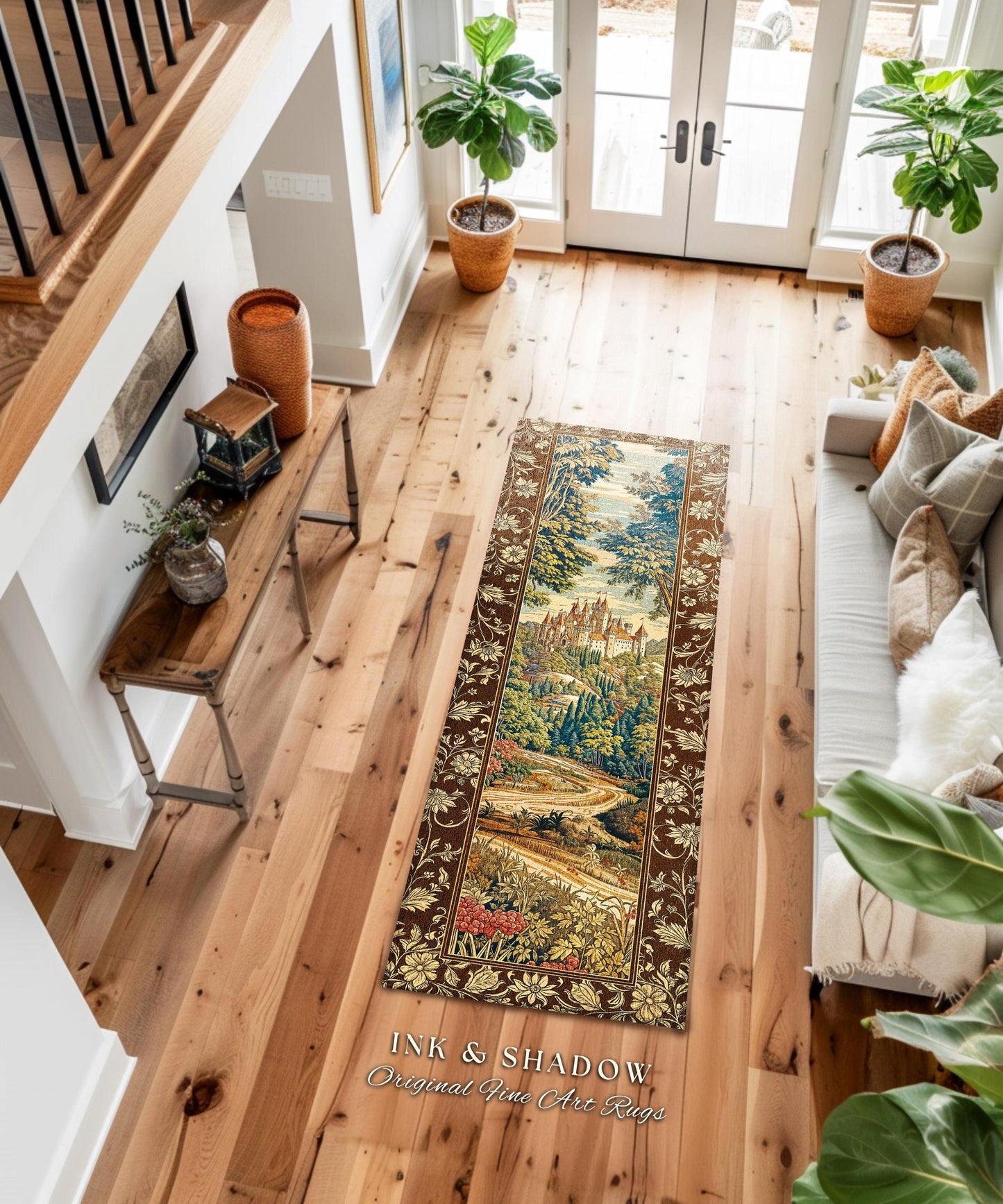 Book Nook Fairytale Castle Entryway Rug | Woodland Fairycore Bohemian Hallway Rug Folklore Aesthetic Magical Runner Landscape Forestcore |