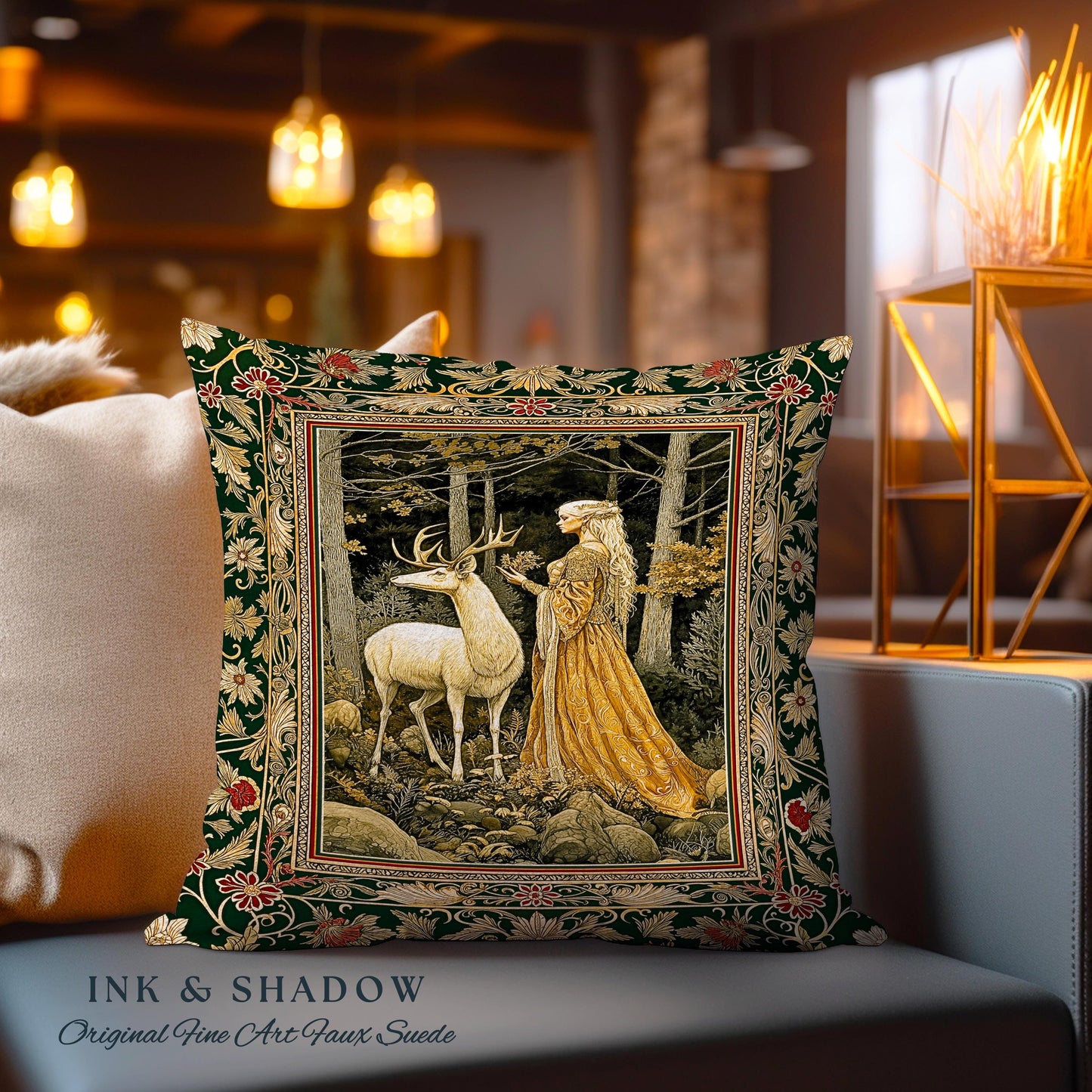 Elven Princess Mystic Woodland Pillow | Forest Nymph Renaissance Aesthetic Fairycore Tapestry Cushion Magic Gothic Woods Ethereal Victorian