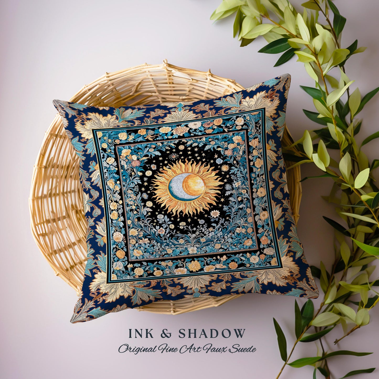 Lunar Energy Peaceful Bedroom Cushion | Gothic Bohemian Astrology Mystic Whimsical Sun & Moon Maximalist Witchy Tarot Woven Accent Pillow |