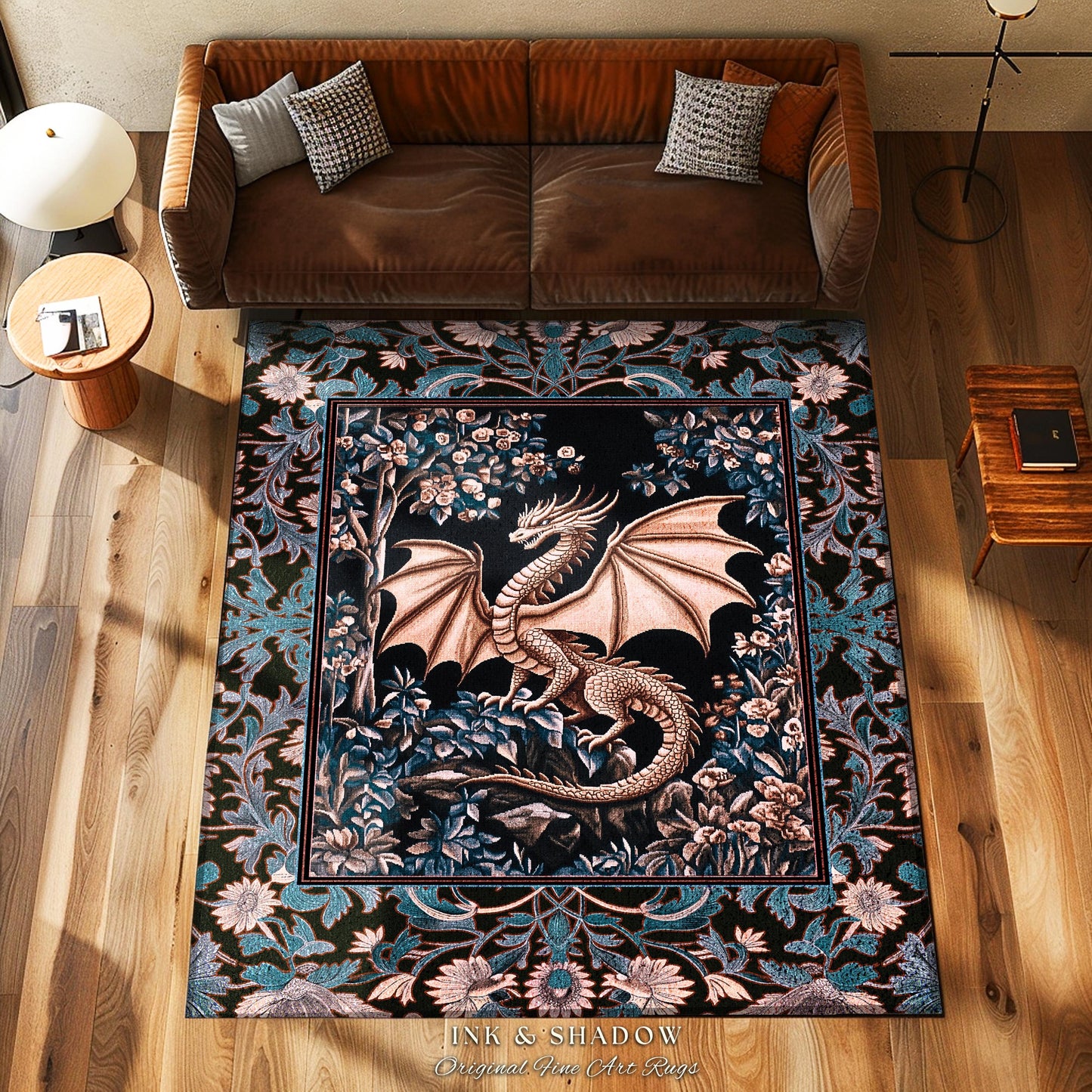 Mystic Mythology Rustic Area Rug | Dark Botanical Gothic Medieval Home Accent Rug Dark Academia Magical Fairytale Aesthetic Mystic Bedroom