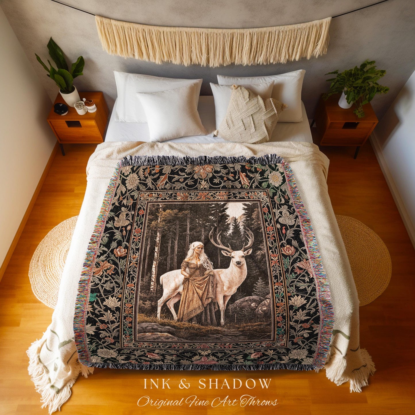 Enchanting Forest Spirit Tapestry | Magical Meadow Fairycore Throw Blanket Ethereal Woodland Princess Renaissance Aesthetic Gothic Woods |