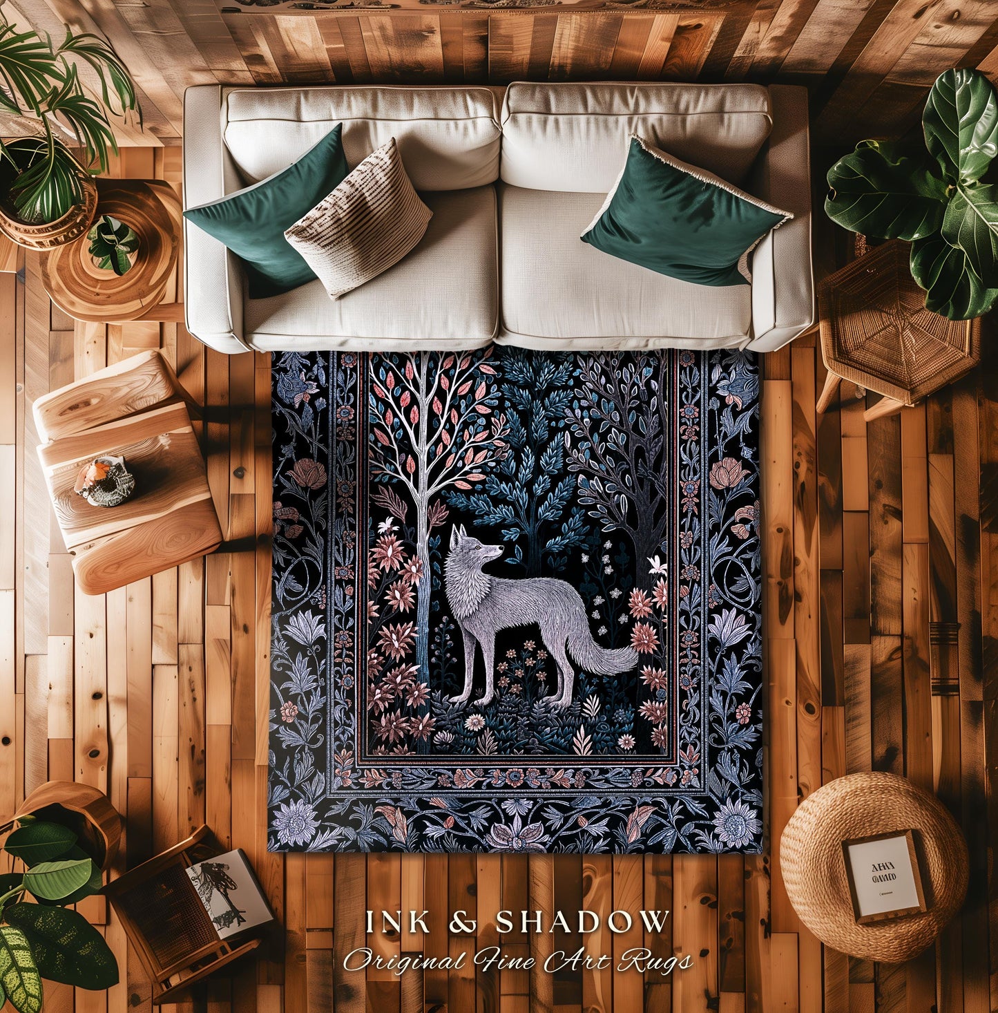 Dark Cottagecore Fairytale Area Rug | Storybook Forest Scandinavian Accent Rug Danish Interior Bohemian Aesthetic Magical Fairytale Folklore