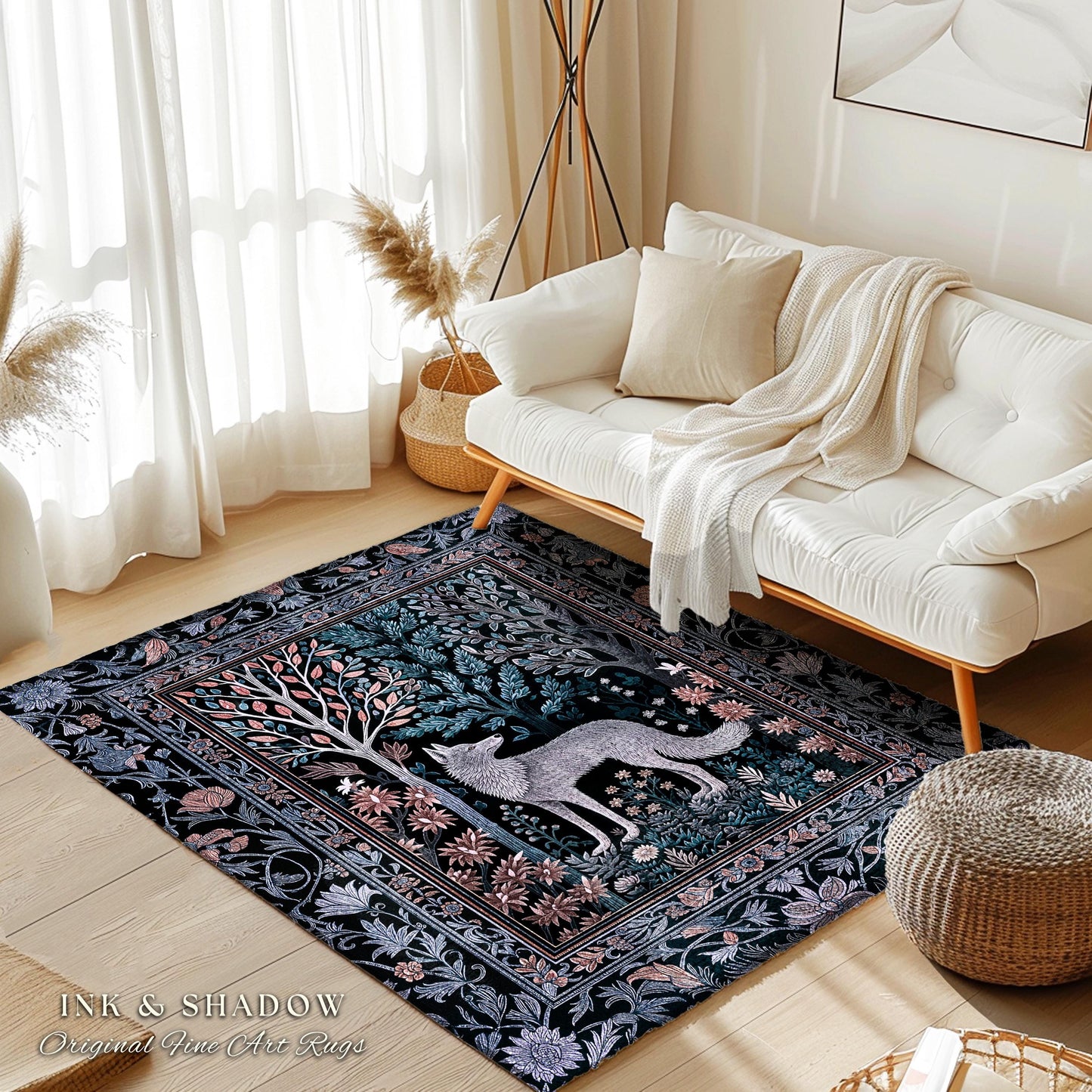 Dark Cottagecore Fairytale Area Rug | Storybook Forest Scandinavian Accent Rug Danish Interior Bohemian Aesthetic Magical Fairytale Folklore