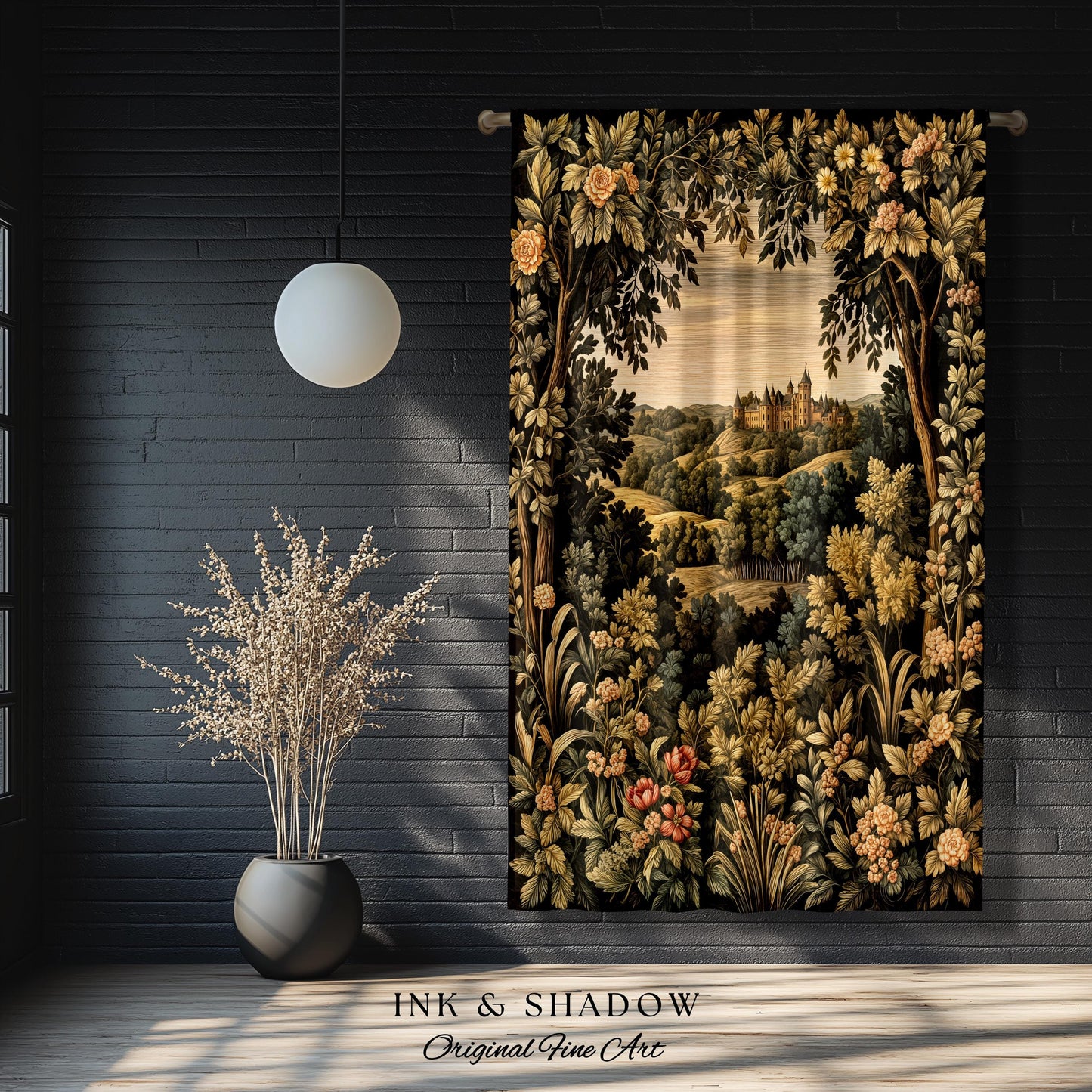 Medieval Meadow Window Drapes | Rustic Fairytale Castle Landscape Woodland Fairy Folklore Princesscore Aesthetic Mystic Victorian Curtains |