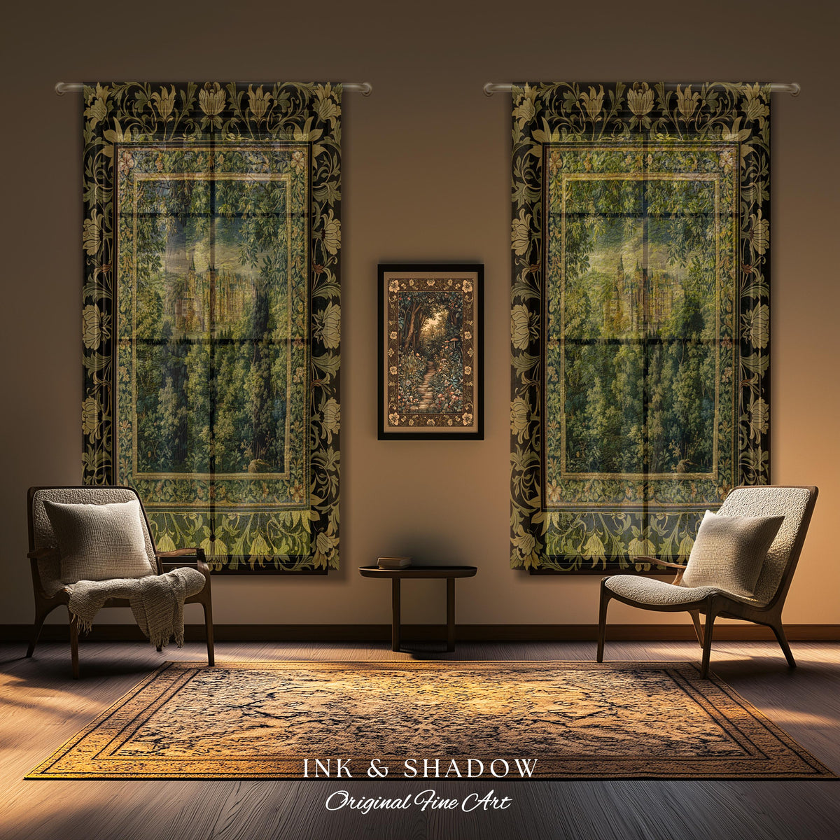 Ethereal Fairytale Fantasy Castle Drapes | Dark Academia Woodland Fairy Folklore Curtains Princess Aesthetic Magical Landscape Forestcore |