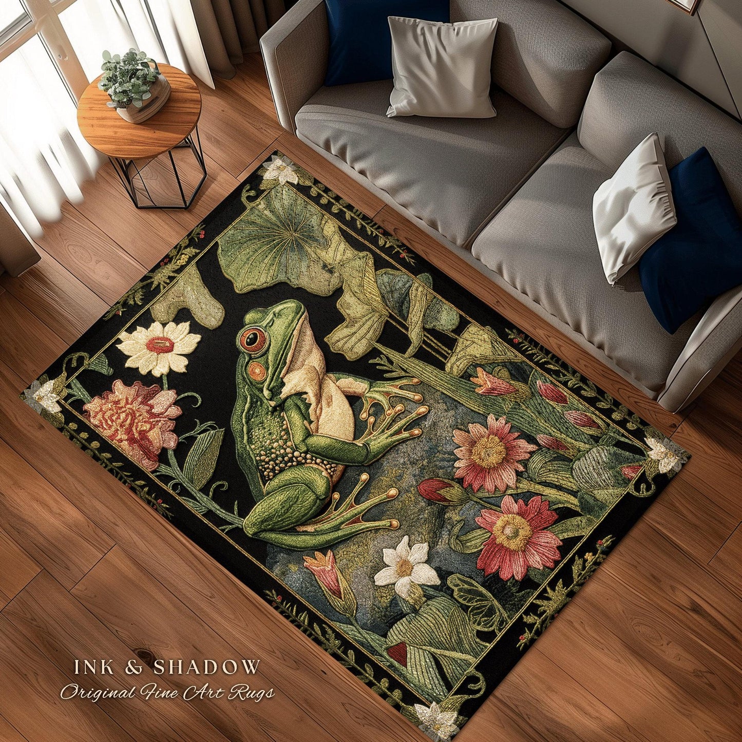 Woodland Toad Floor Mat | Fairy Aesthetic Living Room Home Decor Frog Lover Gift Cottagecore Earth Tone Bedroom Floor Mat Mystical Botanical