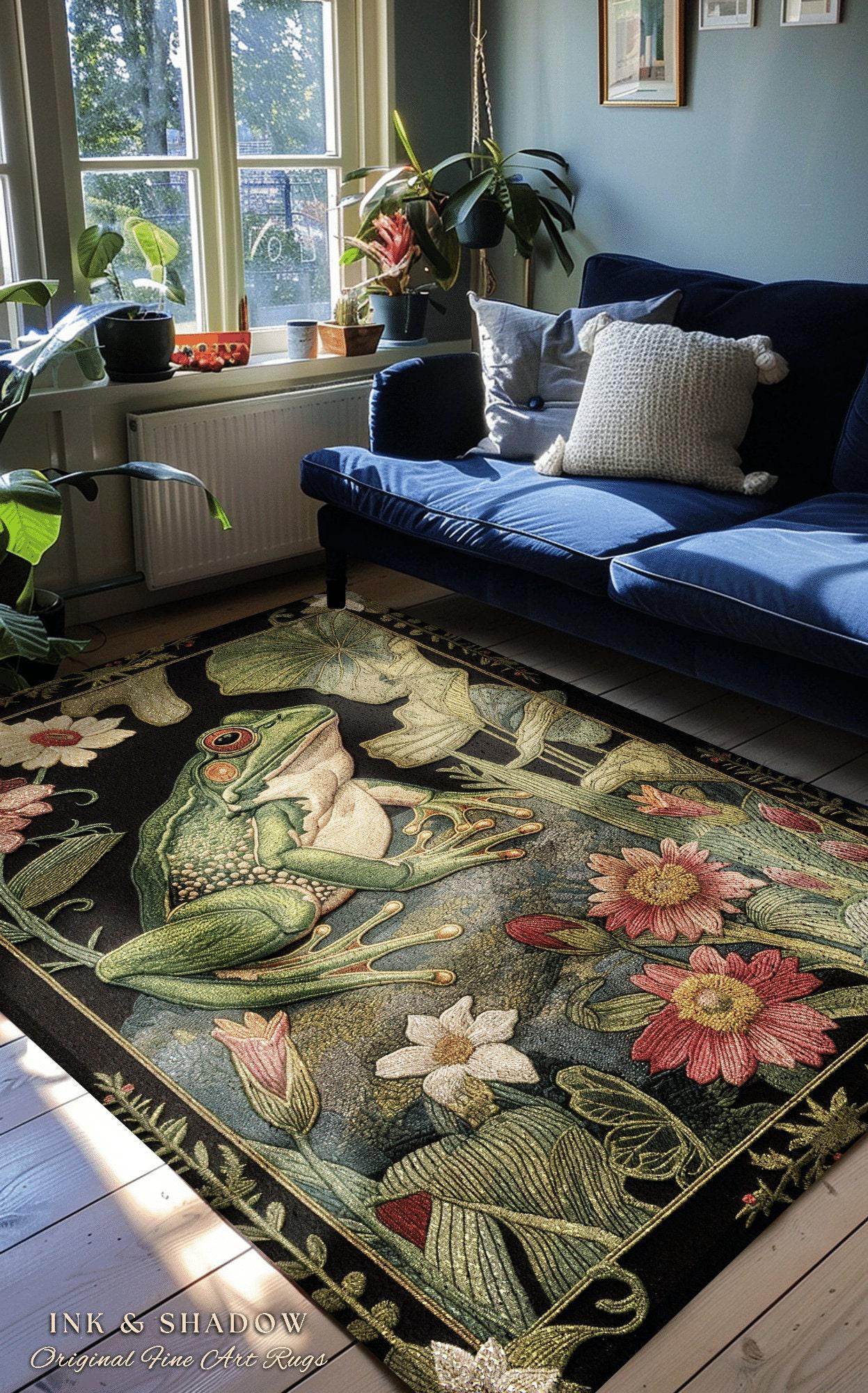 Woodland Toad Floor Mat | Fairy Aesthetic Living Room Home Decor Frog Lover Gift Cottagecore Earth Tone Bedroom Floor Mat Mystical Botanical