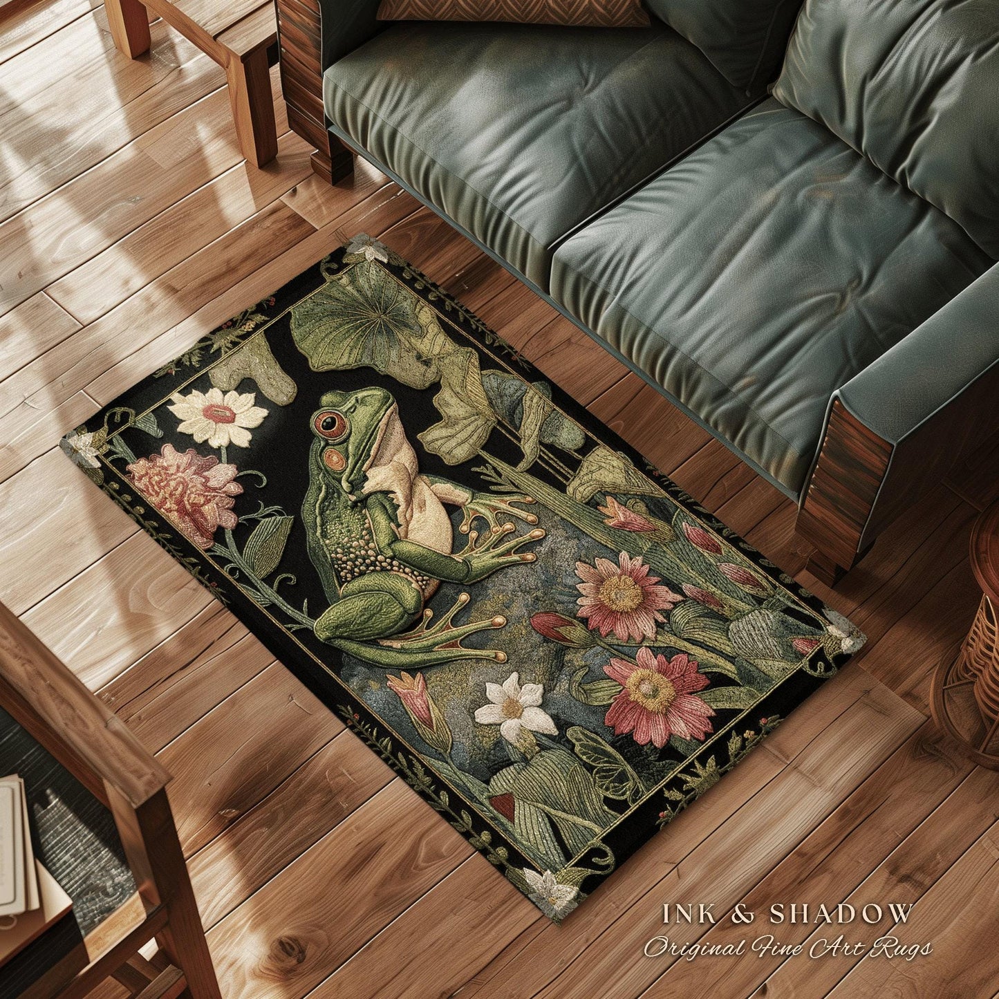 Woodland Toad Floor Mat | Fairy Aesthetic Living Room Home Decor Frog Lover Gift Cottagecore Earth Tone Bedroom Floor Mat Mystical Botanical