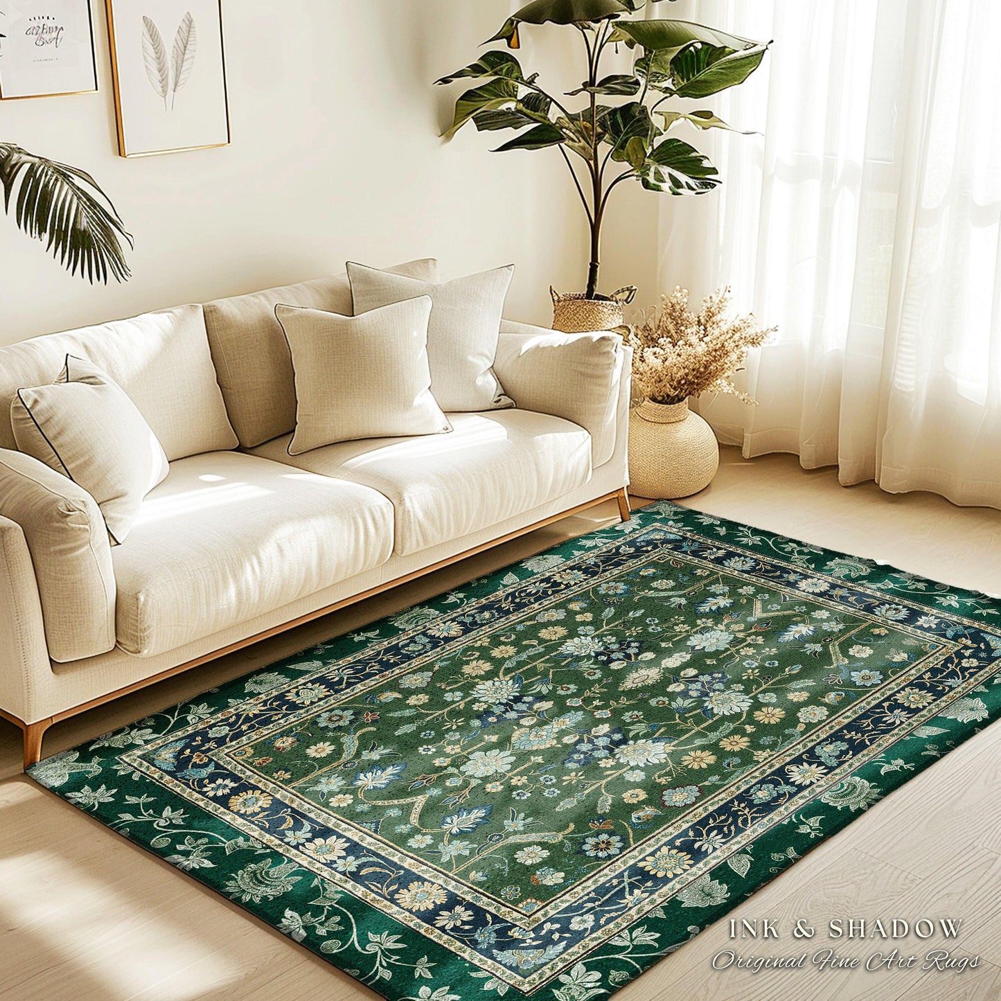 Muted Green Boho Area Rug | Rustic Aesthetic Living Room Pastel Green Home Decor Housewarming Gift Cottagecore Green Bedroom Floor Mat |