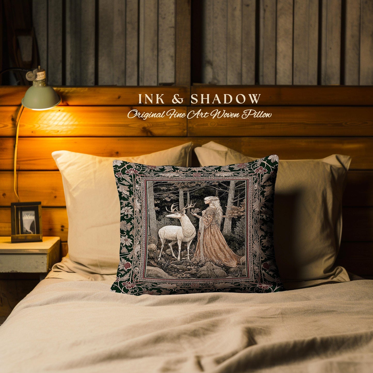 Elven Princess Mystic Woodland Pillow | Forest Nymph Renaissance Aesthetic Fairycore Tapestry Cushion Magic Gothic Woods Ethereal Victorian