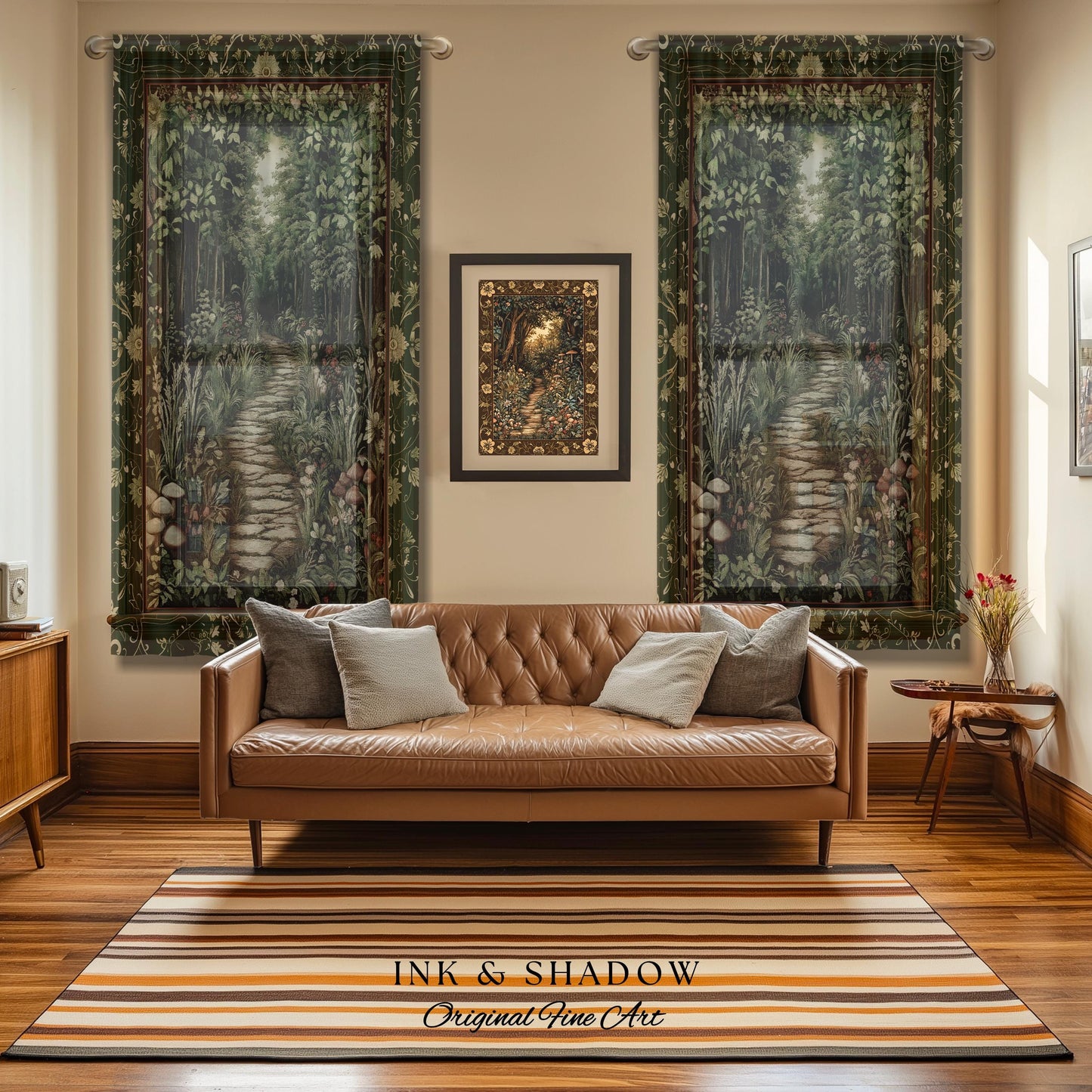 Ethereal Woodland Meadow Curtains | Dark Academia Folklore Fairy Core Aesthetic Drapes Magical Bedroom Emerald Green Home Decor Botanical |