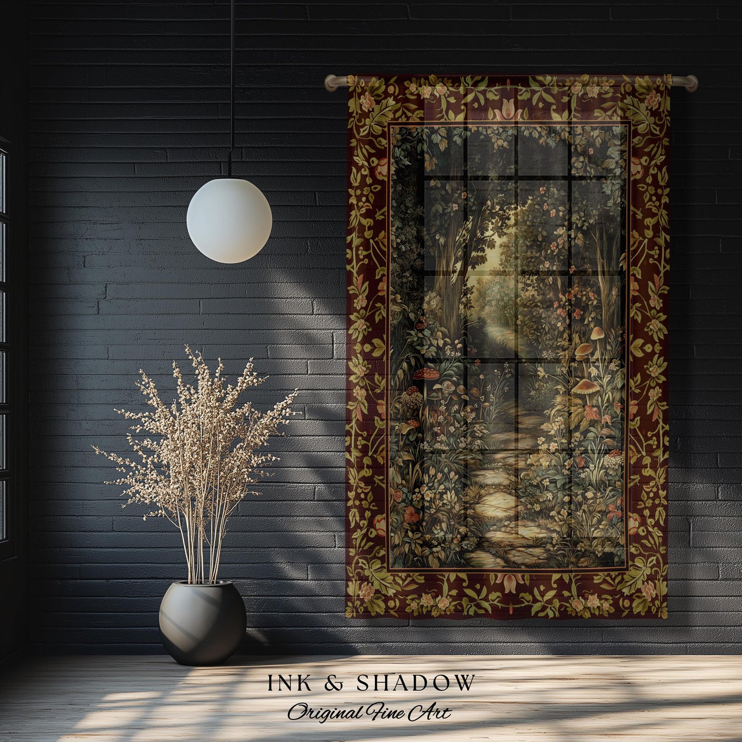 Fairy Ethereal Forest Curtains Mystic Dark Academia Folklore Inspired, Magical Medieval Forestcore Botanical Woodland Window Drapes Gothic